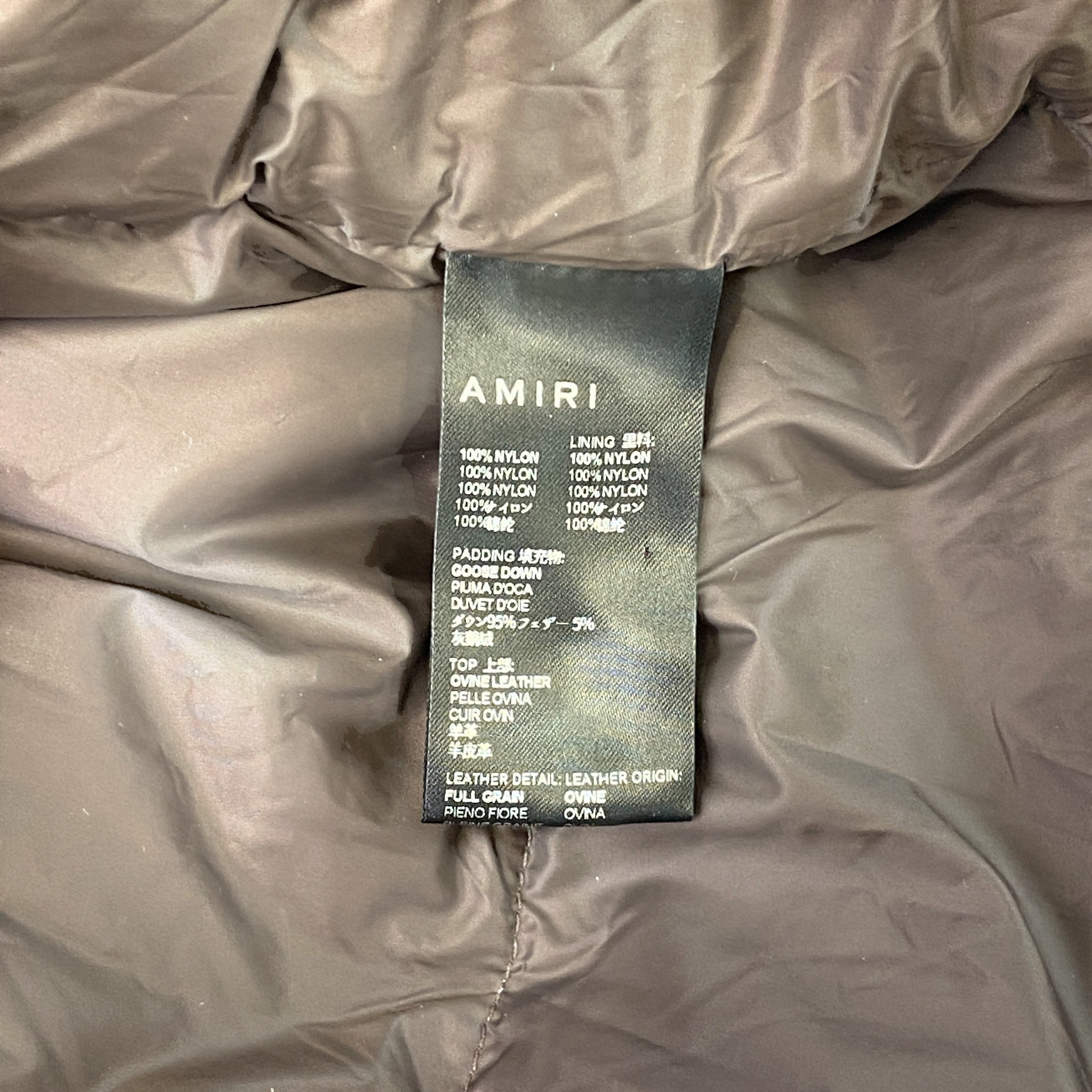 Men's Embroidered Logo Down Jacket Brown Size M