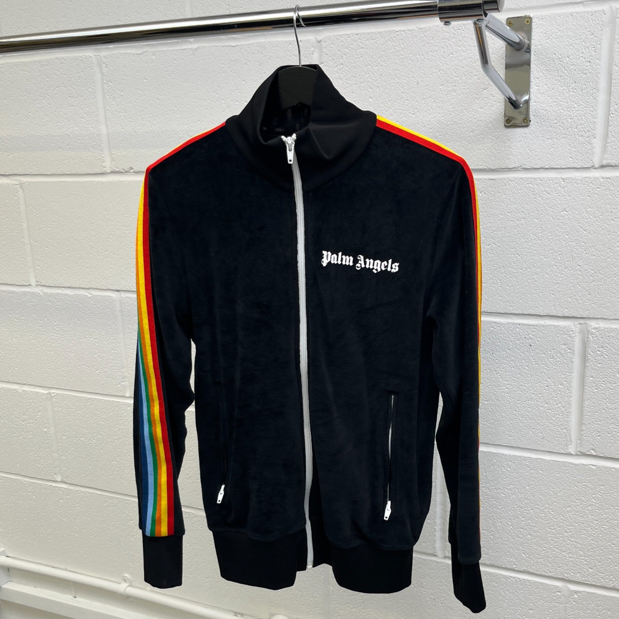 Men's Rainbow Stripe Track Jacket Black Size S