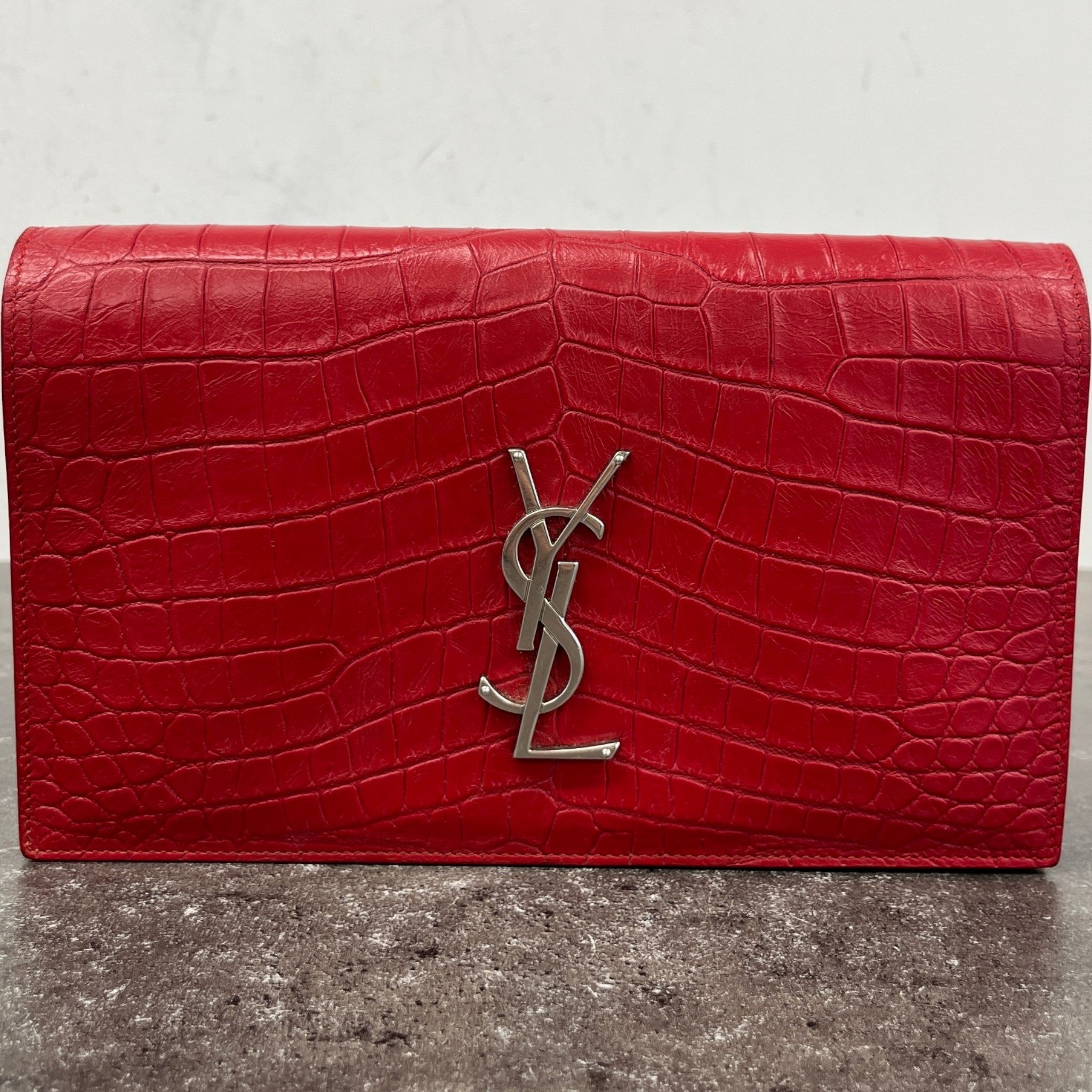 Women's Crocodile Embossed Clutch Red