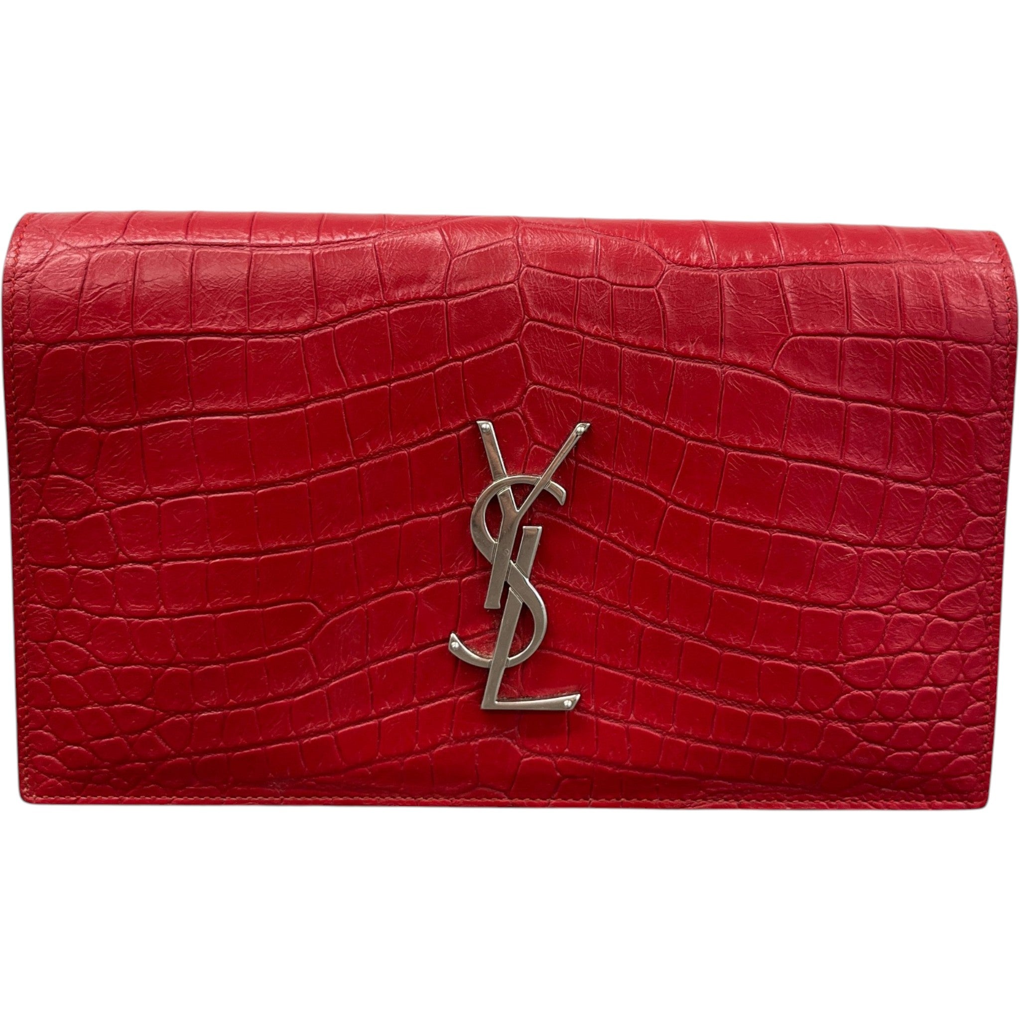 Women's Crocodile Embossed Clutch Red