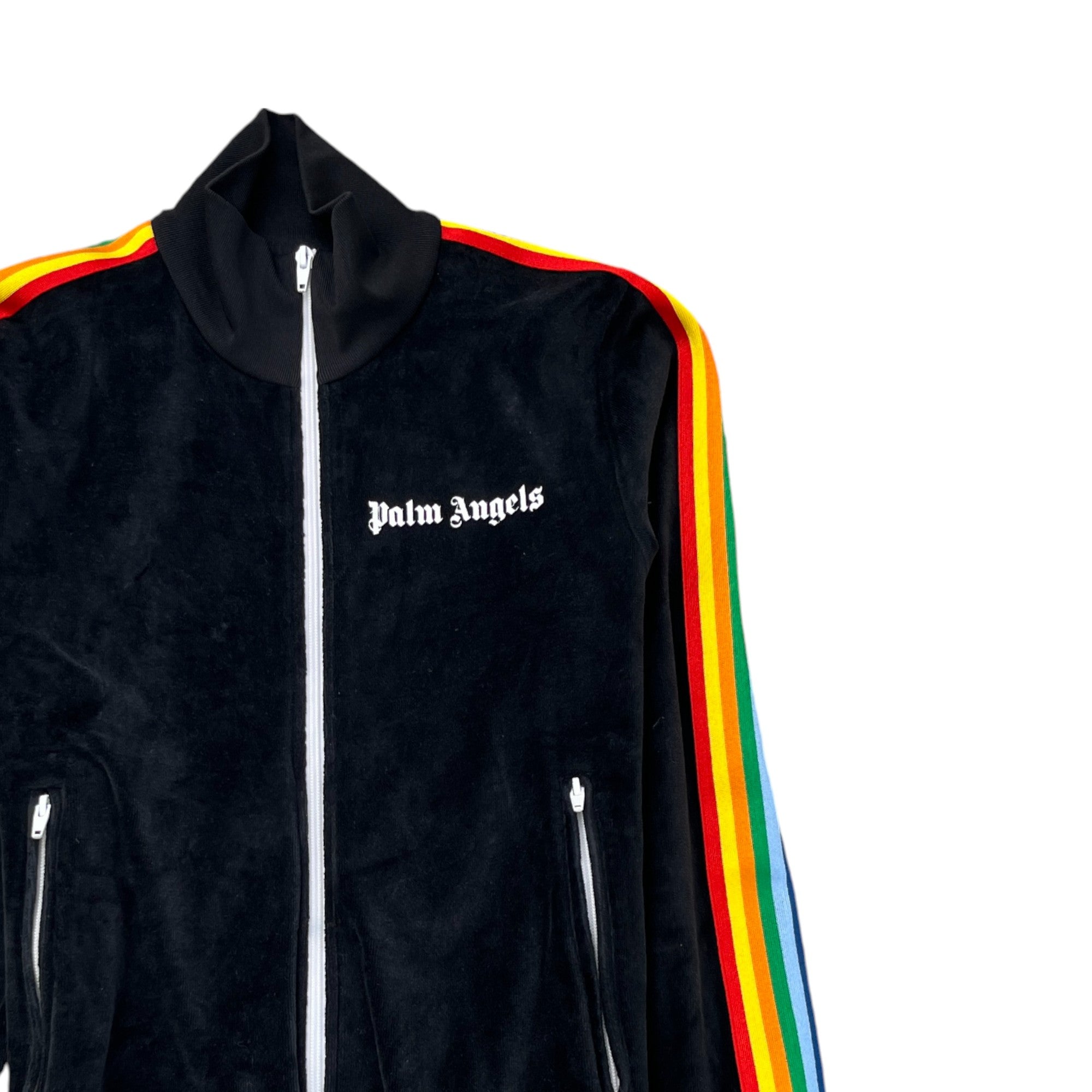 Men's Rainbow Stripe Track Jacket Black Size S