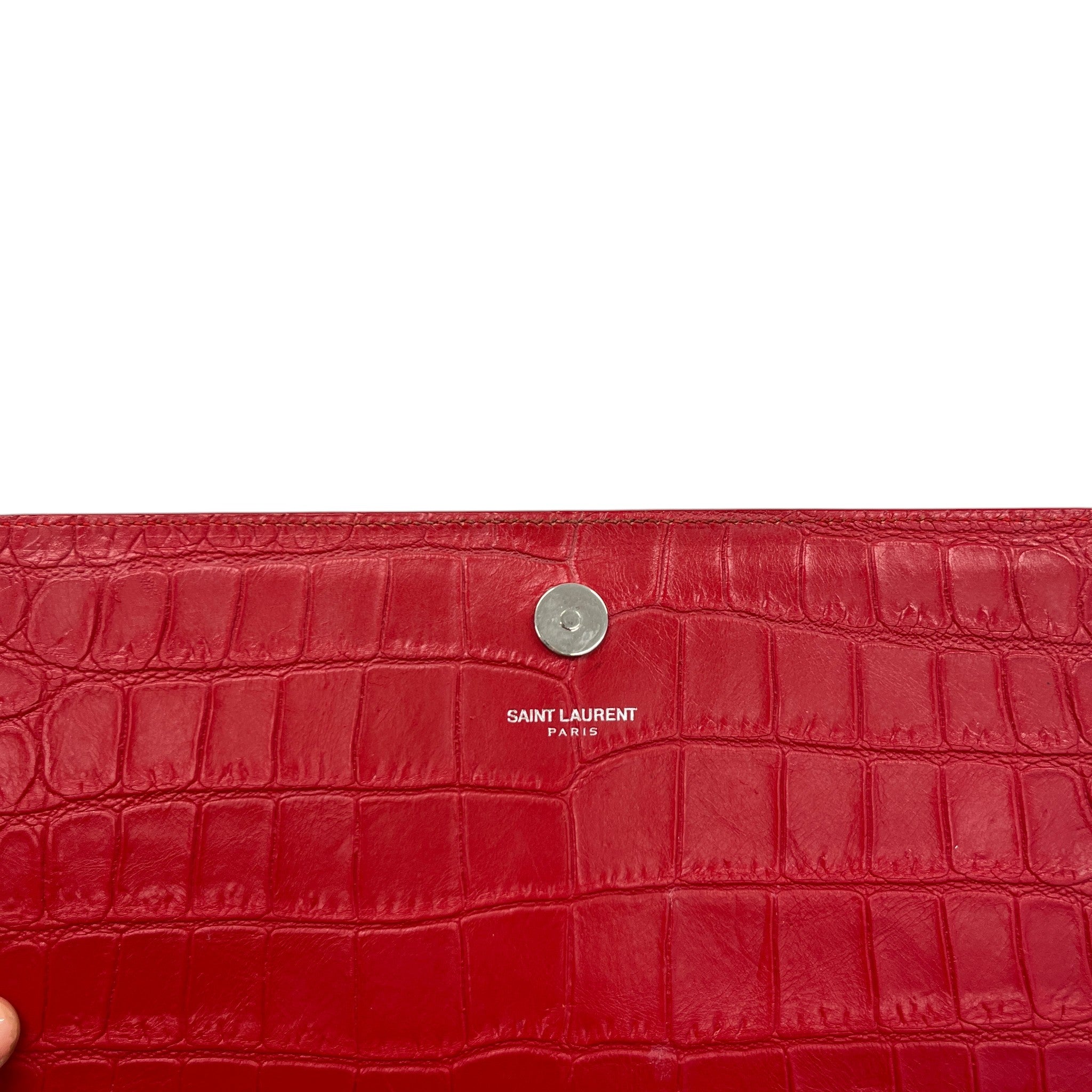 Women's Crocodile Embossed Clutch Red
