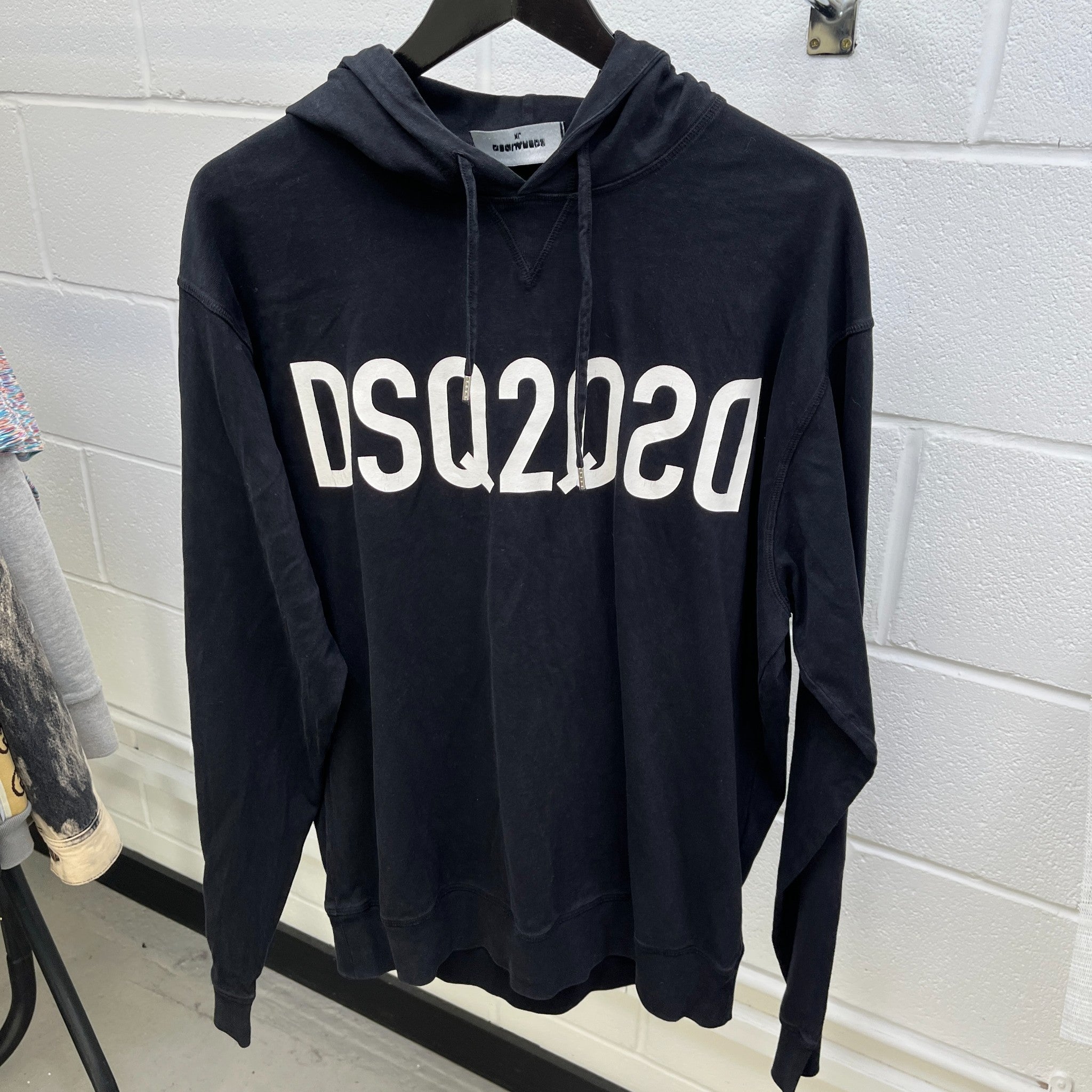 Men's Logo Print Hoodie Black Size XL