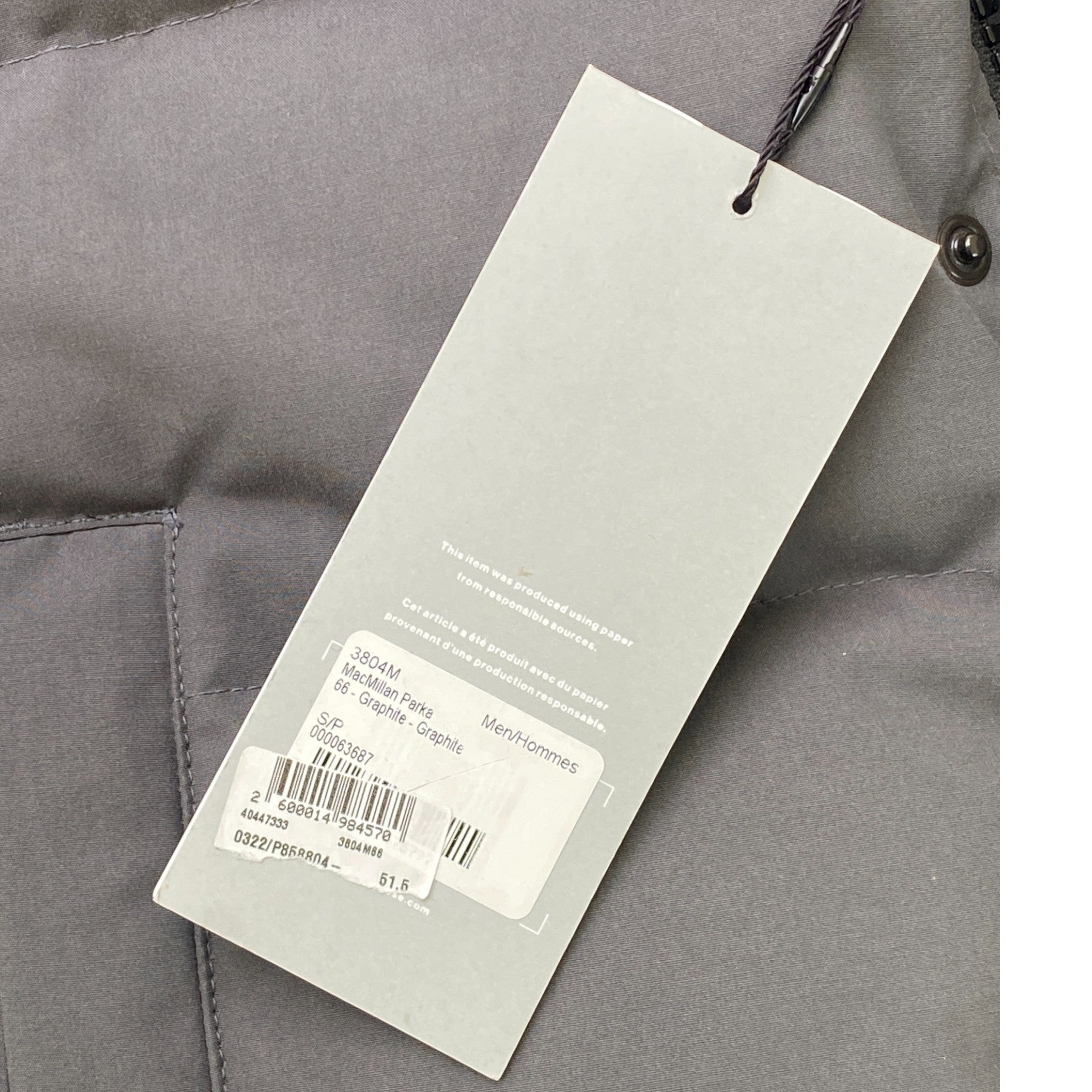 Men's Macmillan Parka Down Jacket Grey Size S