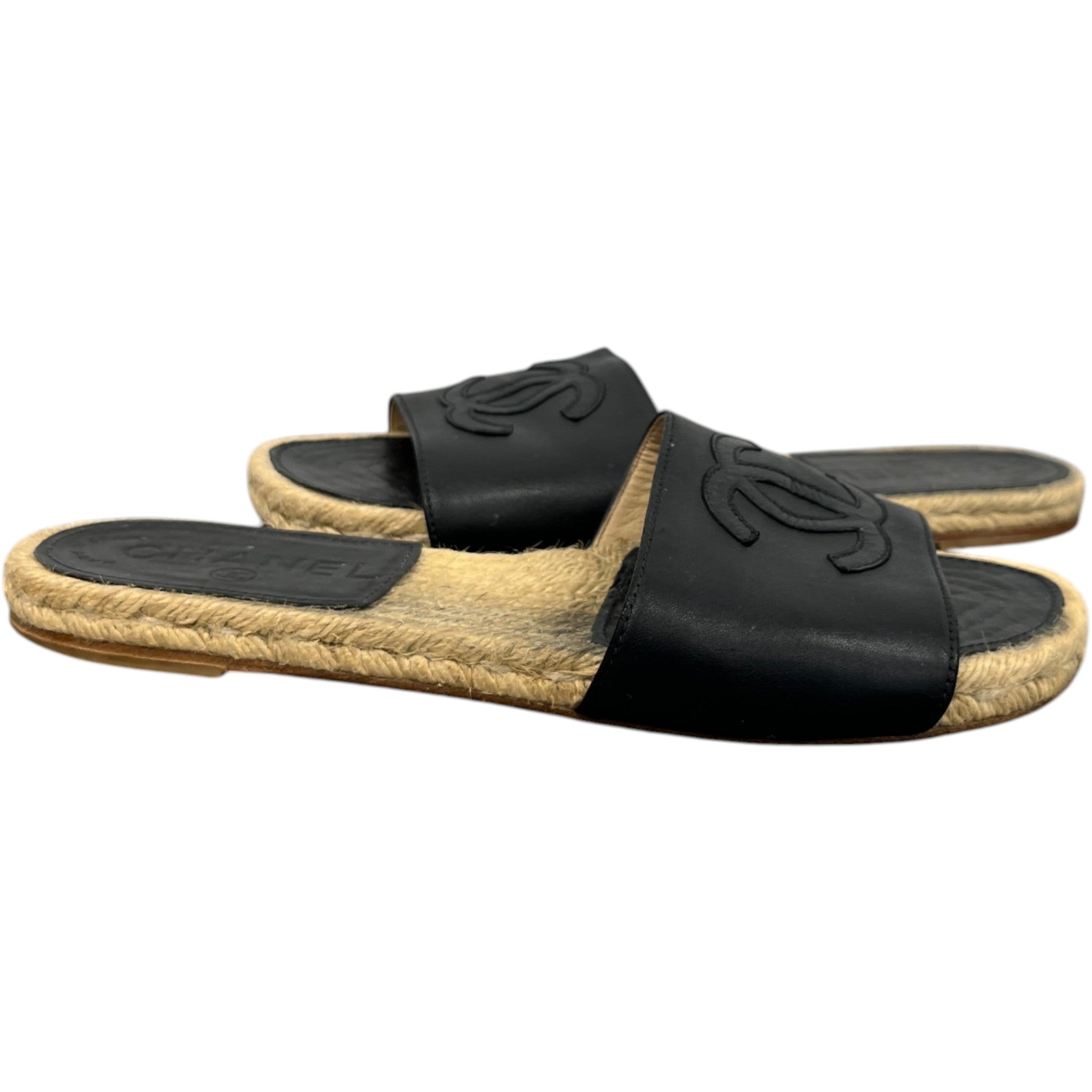 Women's Stitched Interlocking Cc Espadrille Slides Black Size EU 38 / UK 5