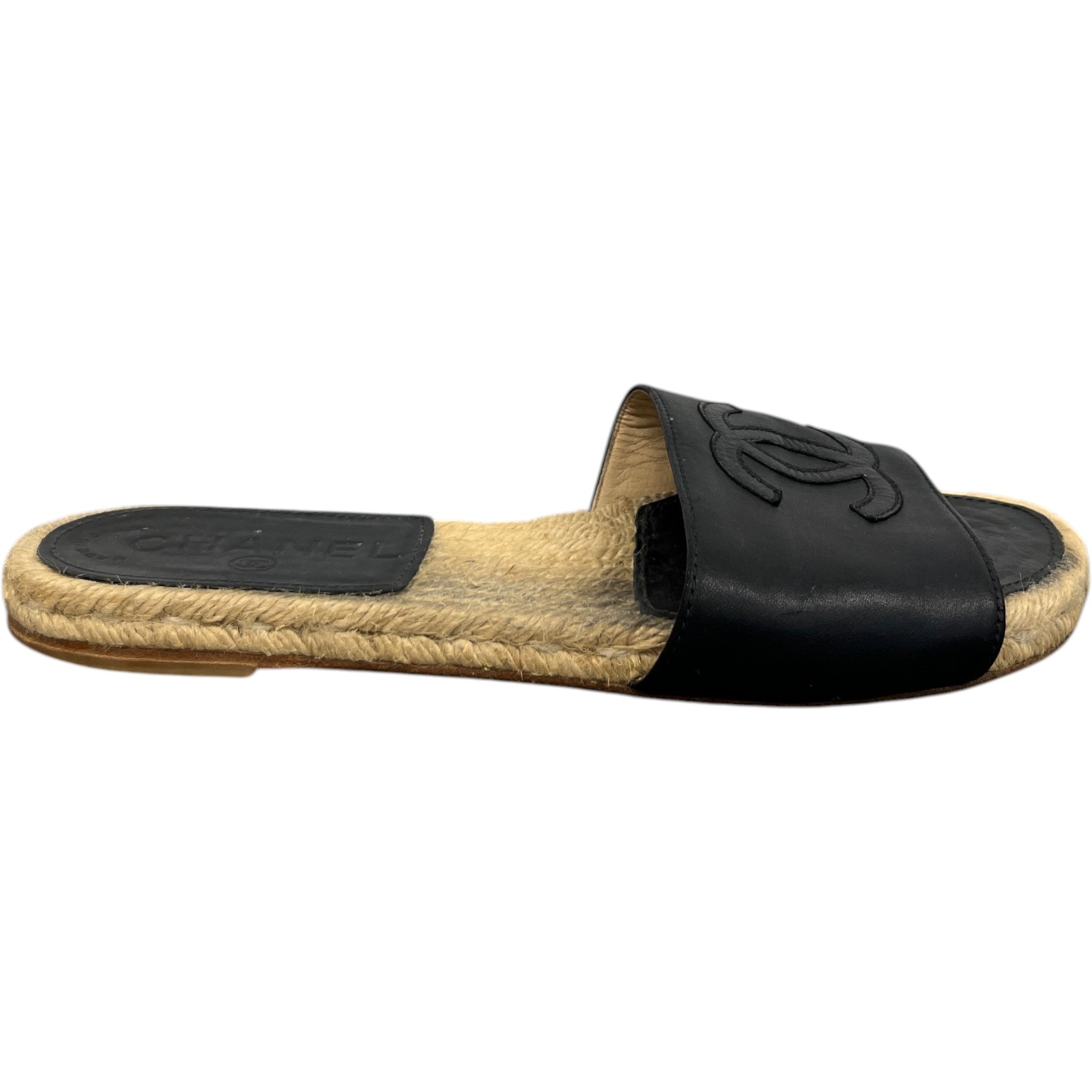 Women's Stitched Interlocking Cc Espadrille Slides Black Size EU 38 / UK 5