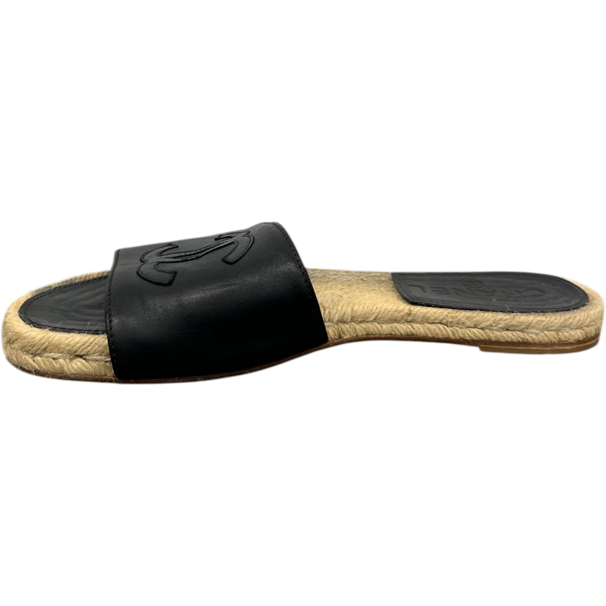 Women's Stitched Interlocking Cc Espadrille Slides Black Size EU 38 / UK 5
