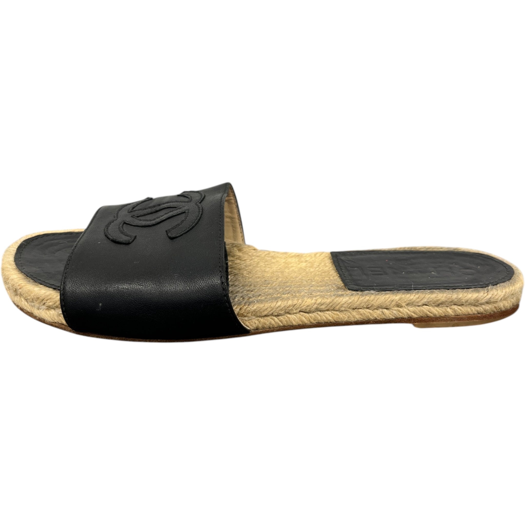 Women's Stitched Interlocking Cc Espadrille Slides Black Size EU 38 / UK 5