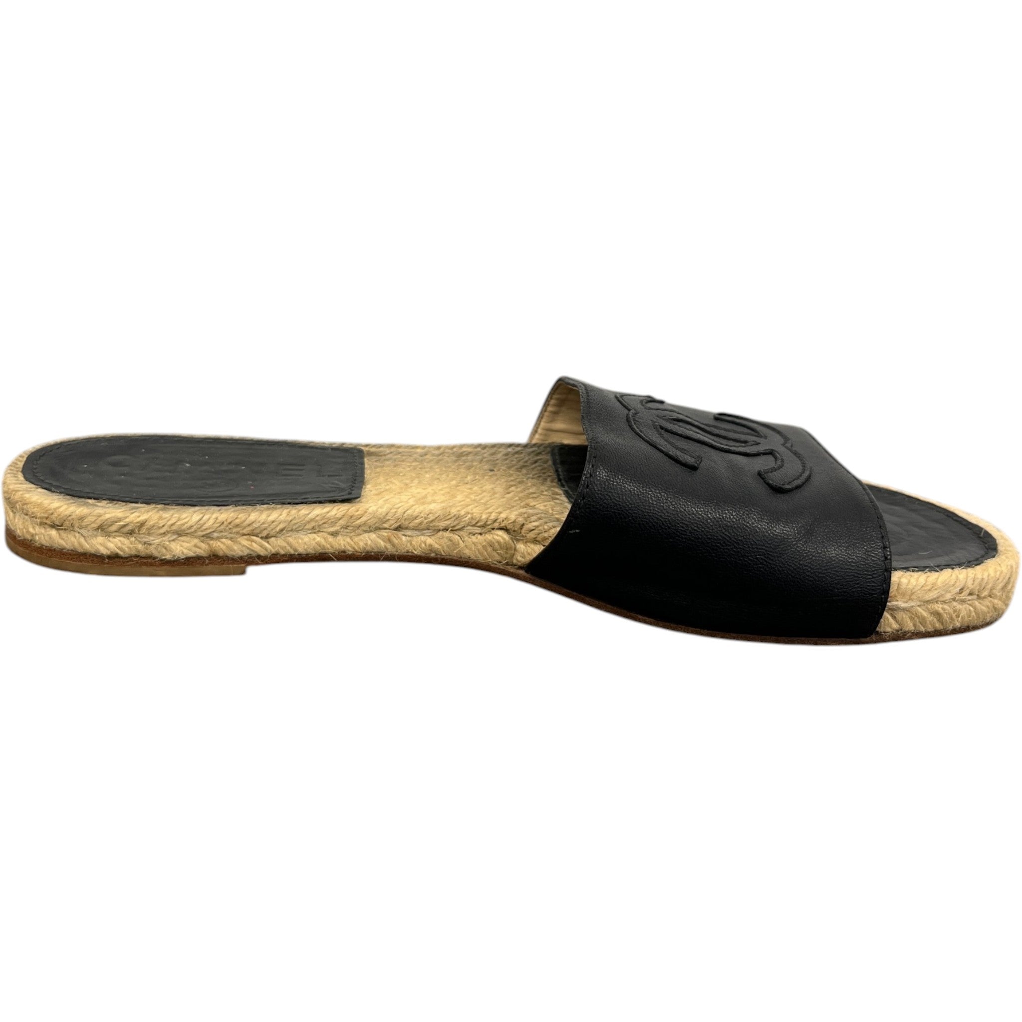 Women's Stitched Interlocking Cc Espadrille Slides Black Size EU 38 / UK 5
