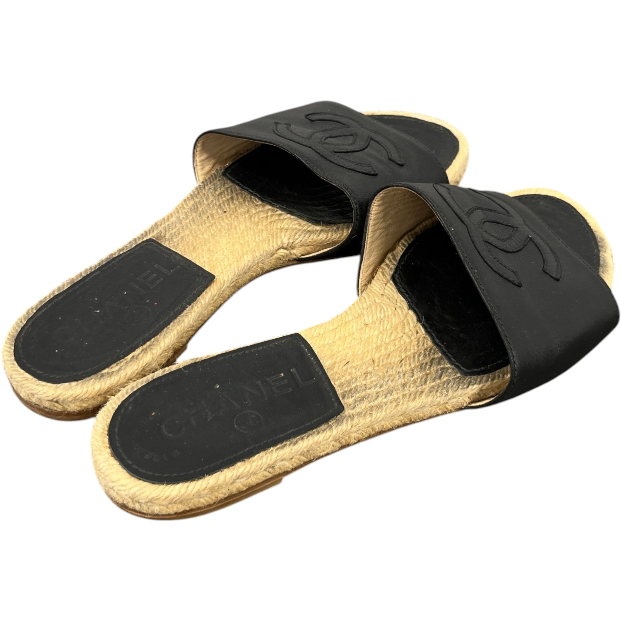 Women's Stitched Interlocking Cc Espadrille Slides Black Size EU 38 / UK 5