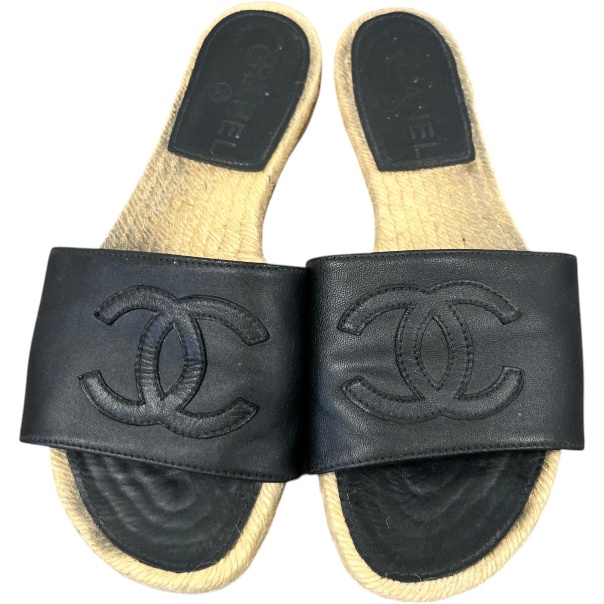 Women's Stitched Interlocking Cc Espadrille Slides Black Size EU 38 / UK 5
