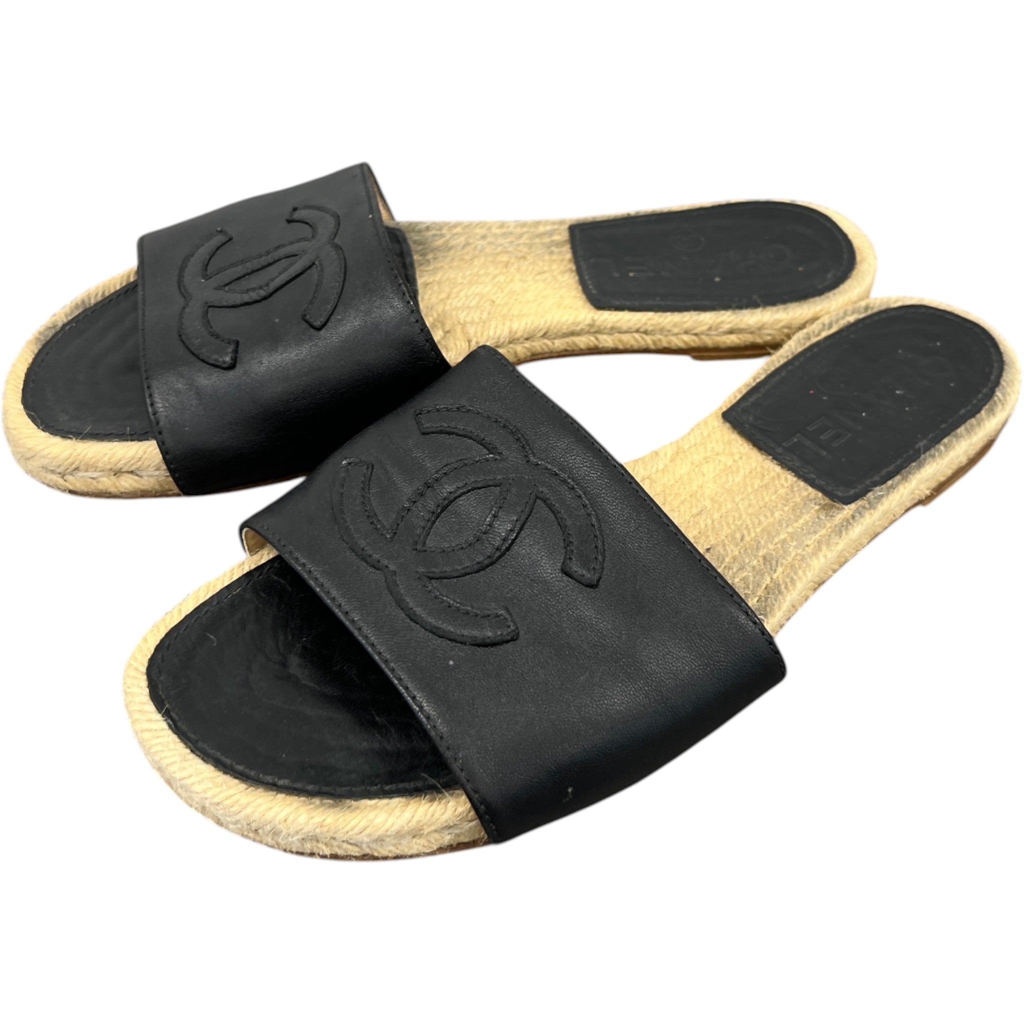 Women's Stitched Interlocking Cc Espadrille Slides Black Size EU 38 / UK 5