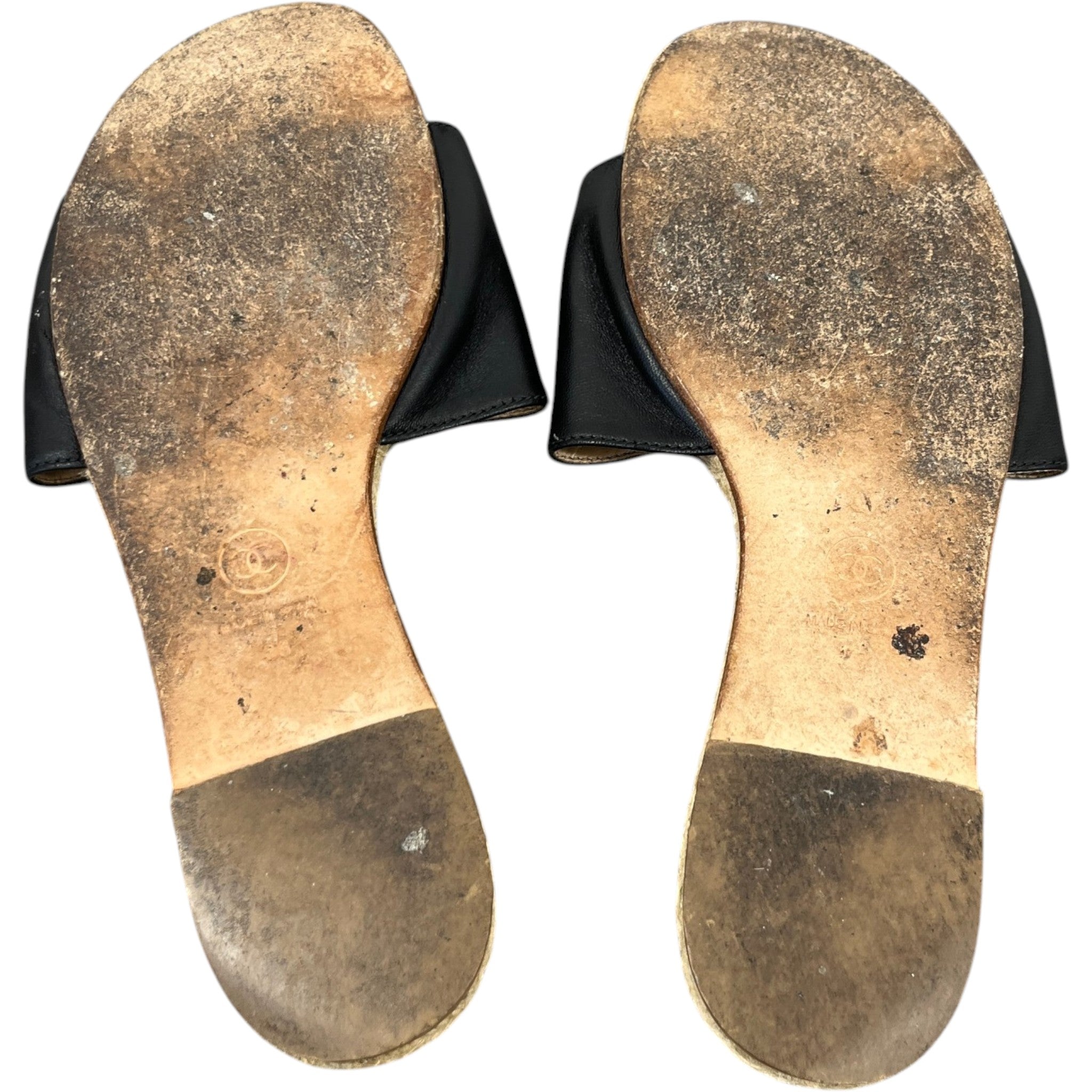 Women's Stitched Interlocking Cc Espadrille Slides Black Size EU 38 / UK 5
