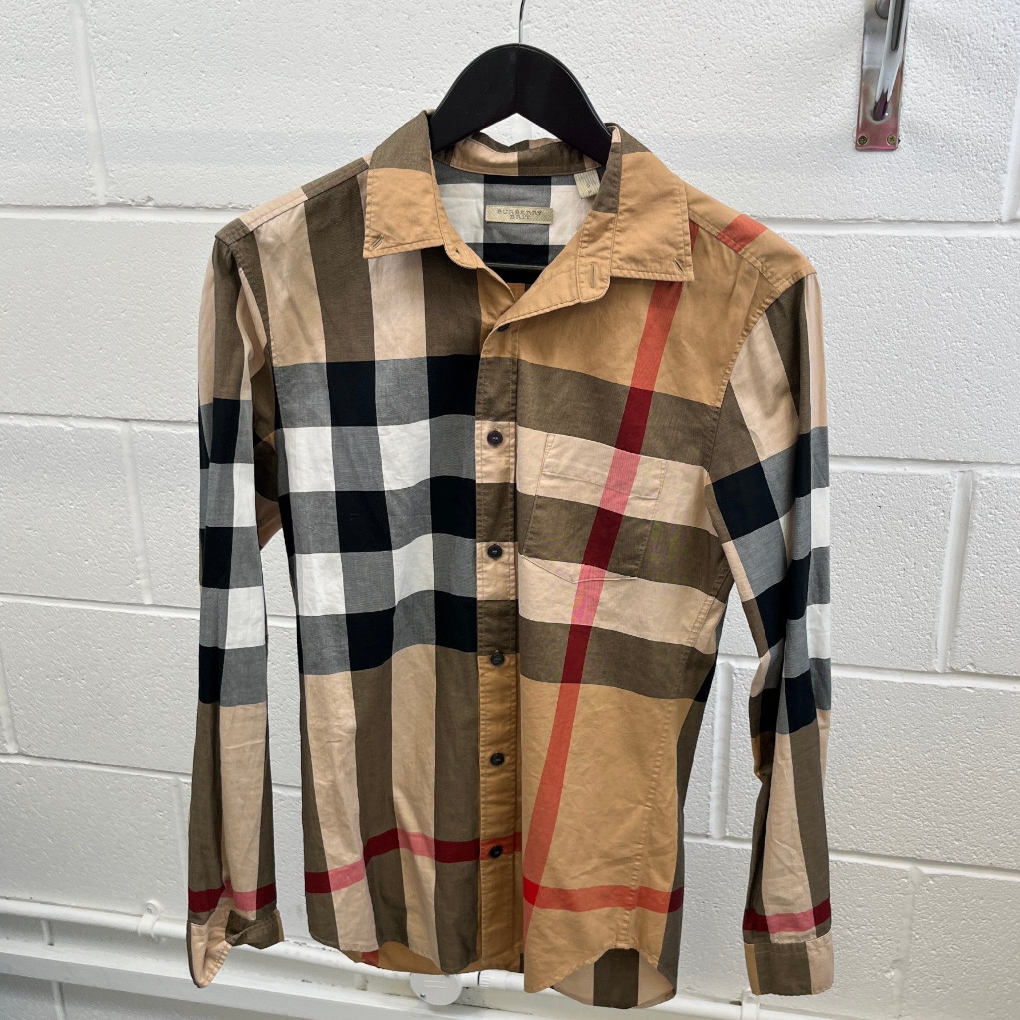 Men's Nova Check Long Sleeve Shirt Beige Size S