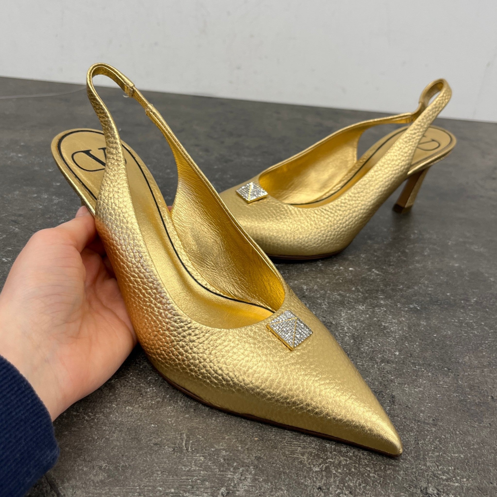Women's One Stud Metallic Slingback Heels Gold Size EU 37.5 / UK 4.5