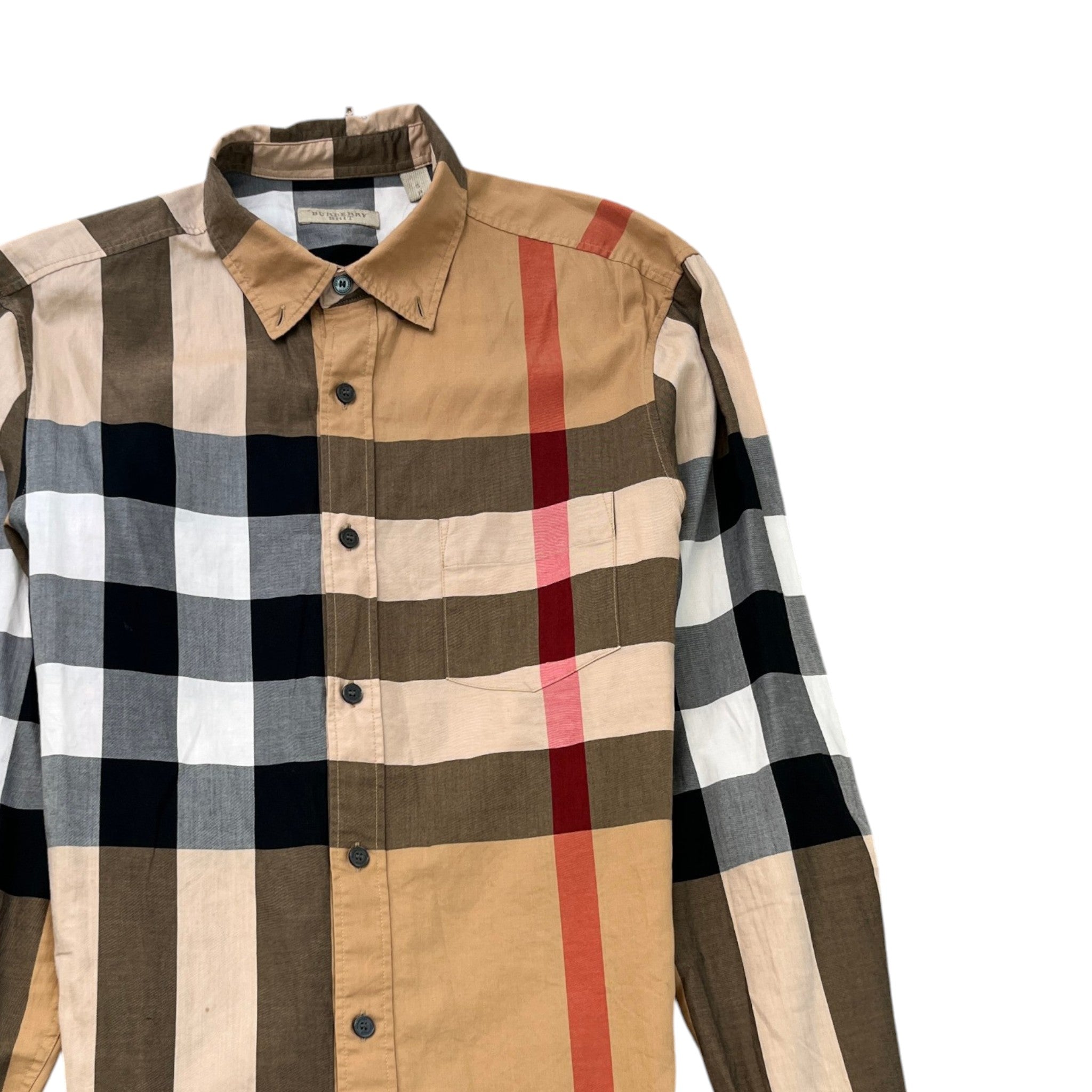 Men's Nova Check Long Sleeve Shirt Beige Size S