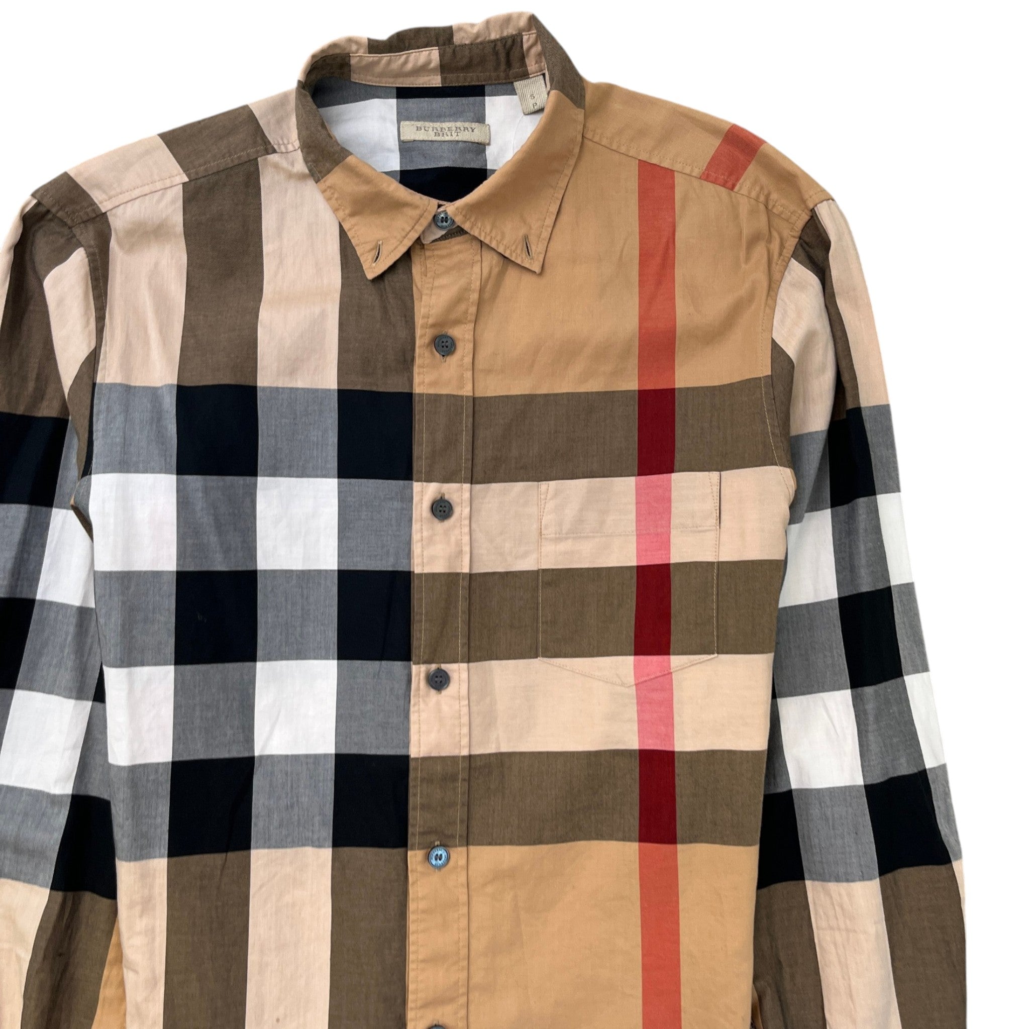 Men's Nova Check Long Sleeve Shirt Beige Size S