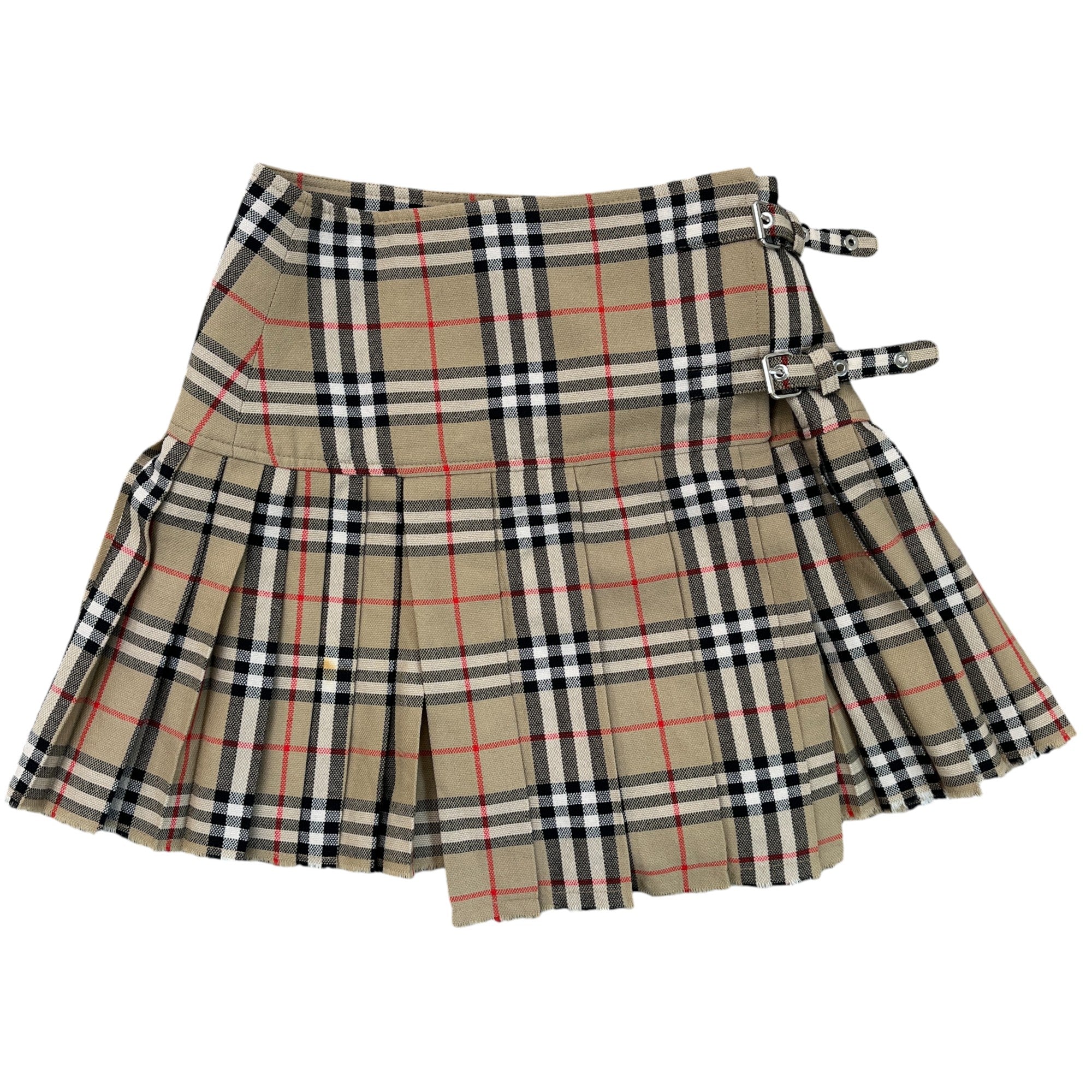 Women's Pleated Check Wool Mini Kilt Shorts Beige Size XXS