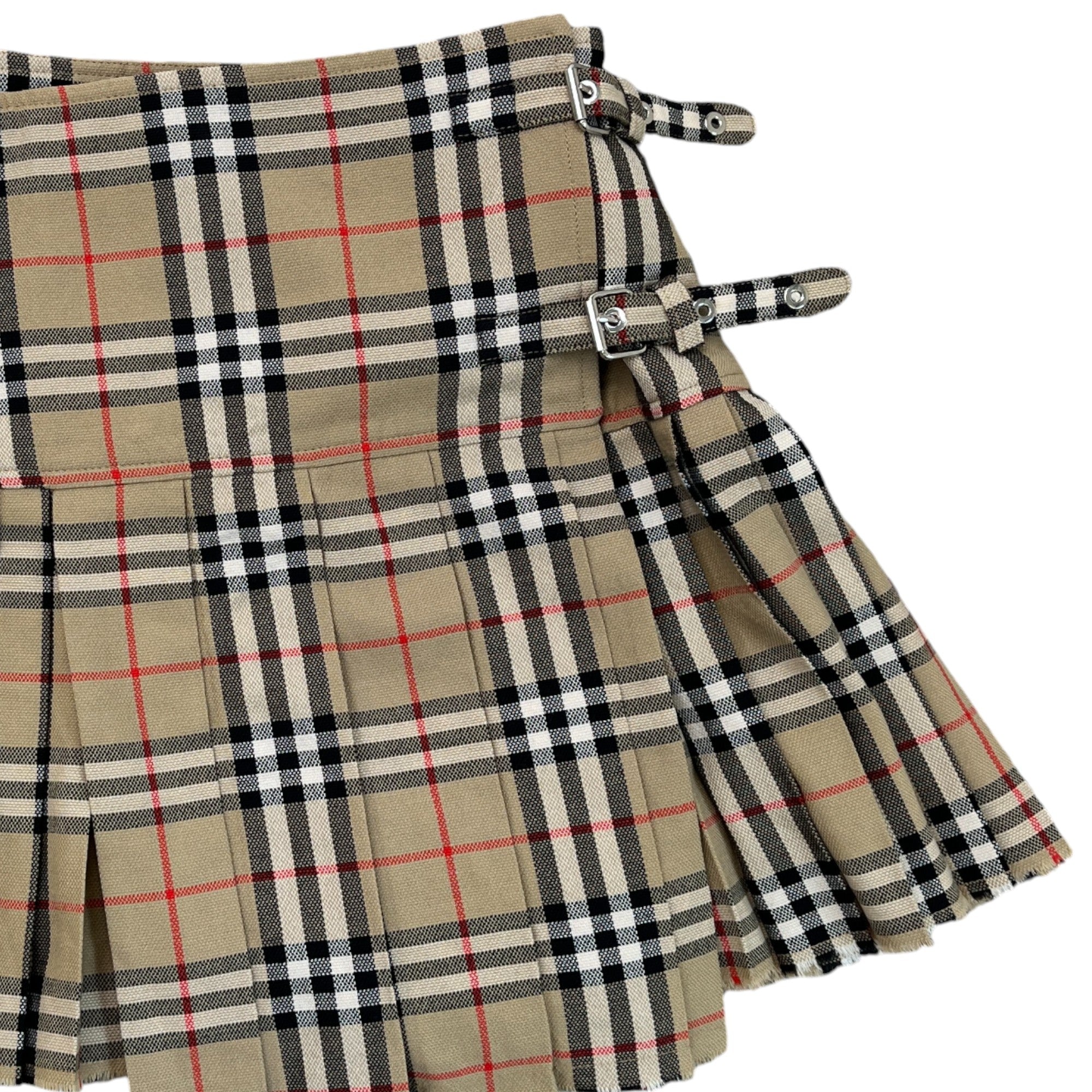 Women's Pleated Check Wool Mini Kilt Shorts Beige Size XXS