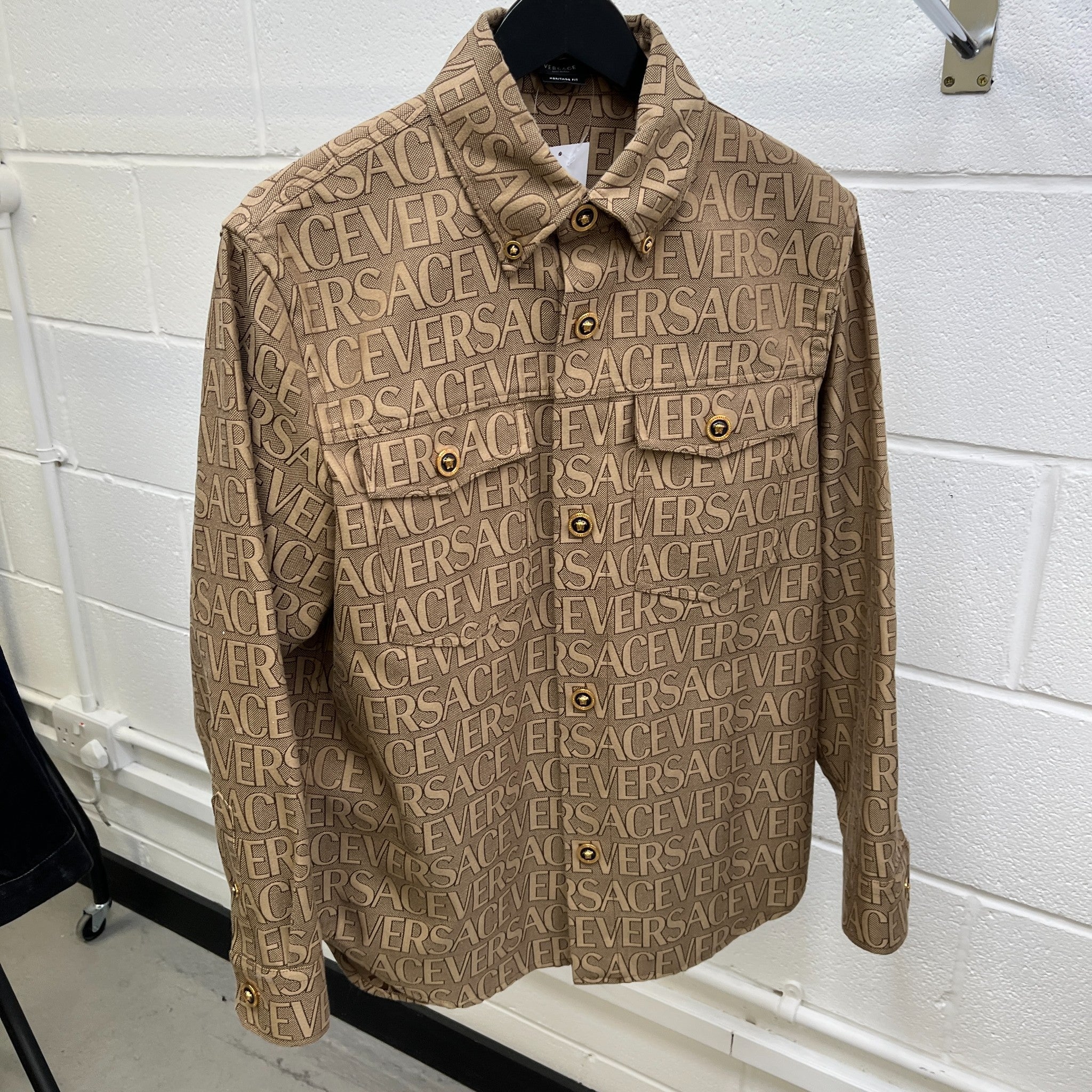 Men's Allover Jacquard Logo OverShirt Brown Size IT 46 / UK S