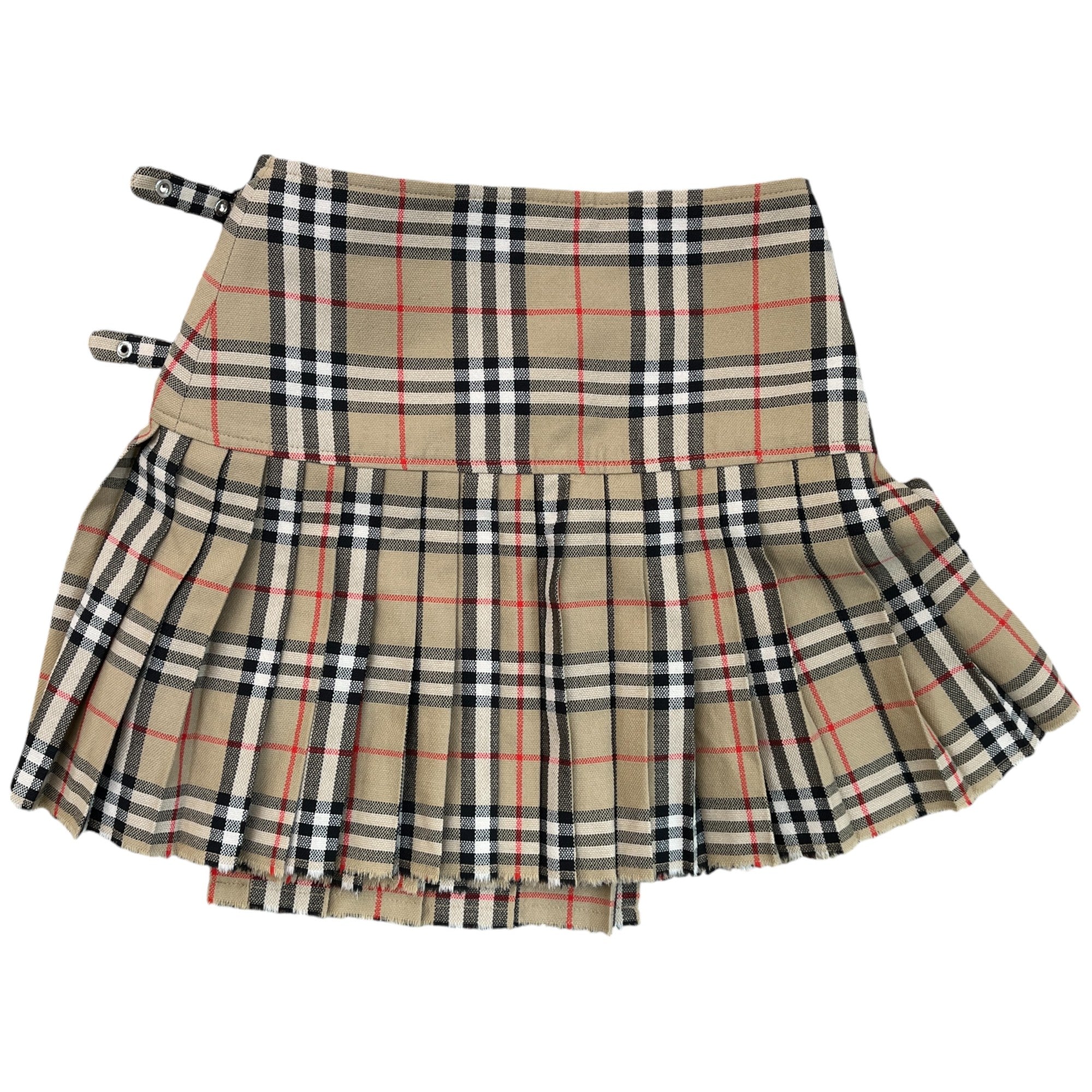 Women's Pleated Check Wool Mini Kilt Shorts Beige Size XXS