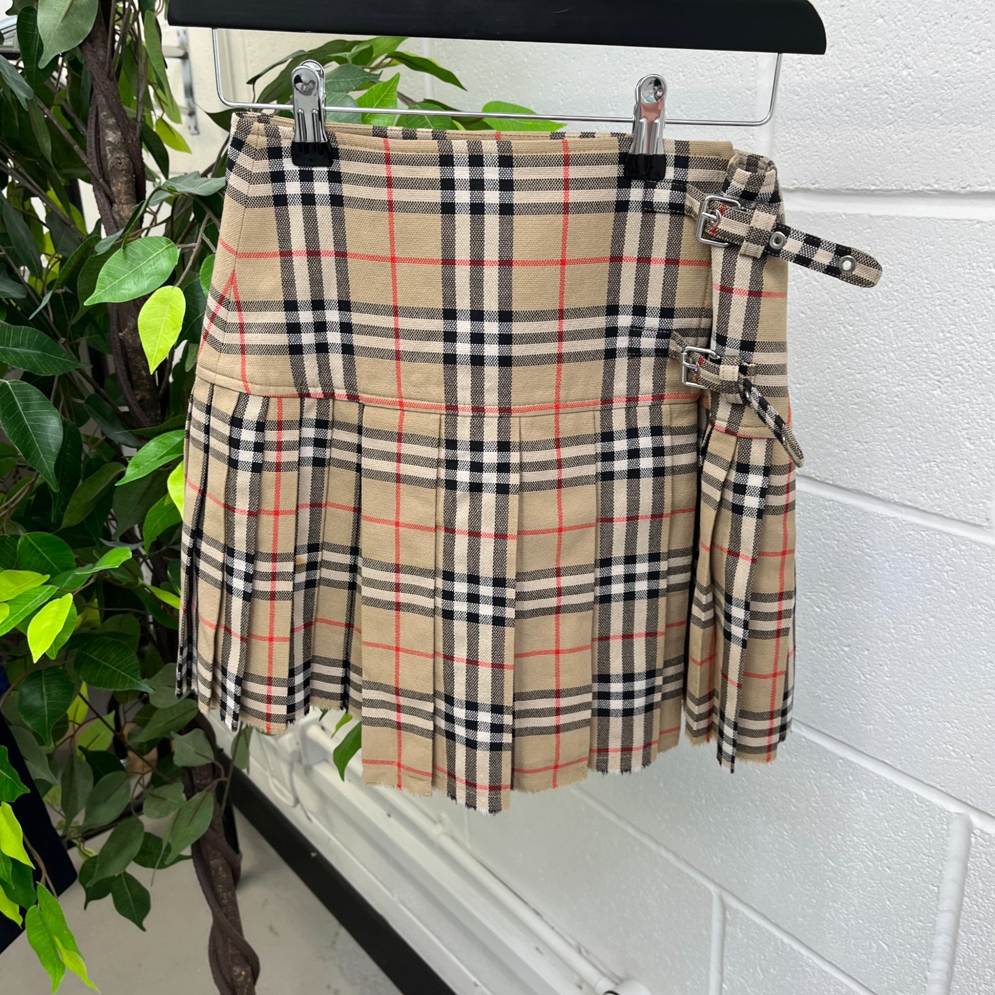 Women's Pleated Check Wool Mini Kilt Shorts Beige Size XXS
