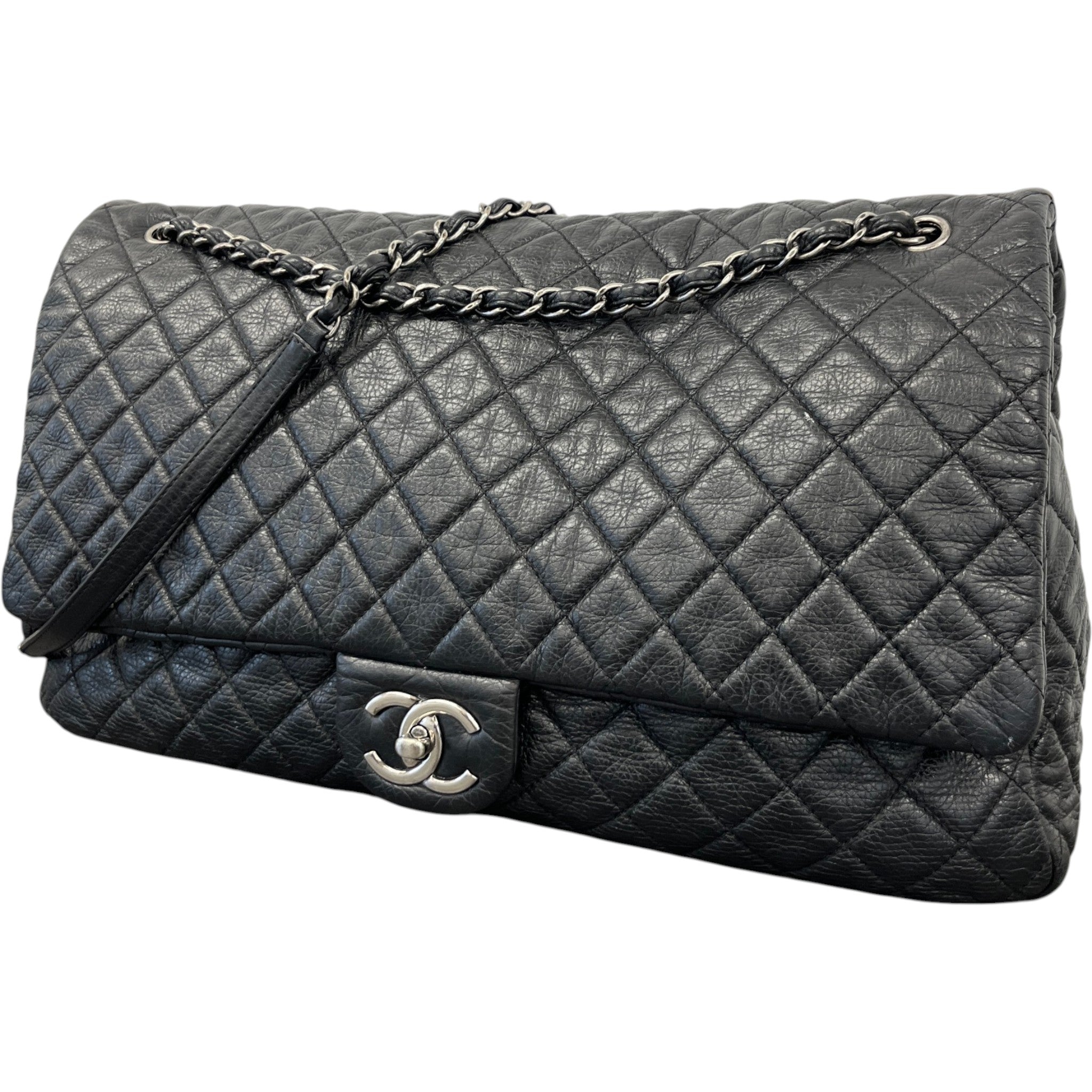 Women's Calfskin Quilted Airline Xxl Travel Flap Bag Black