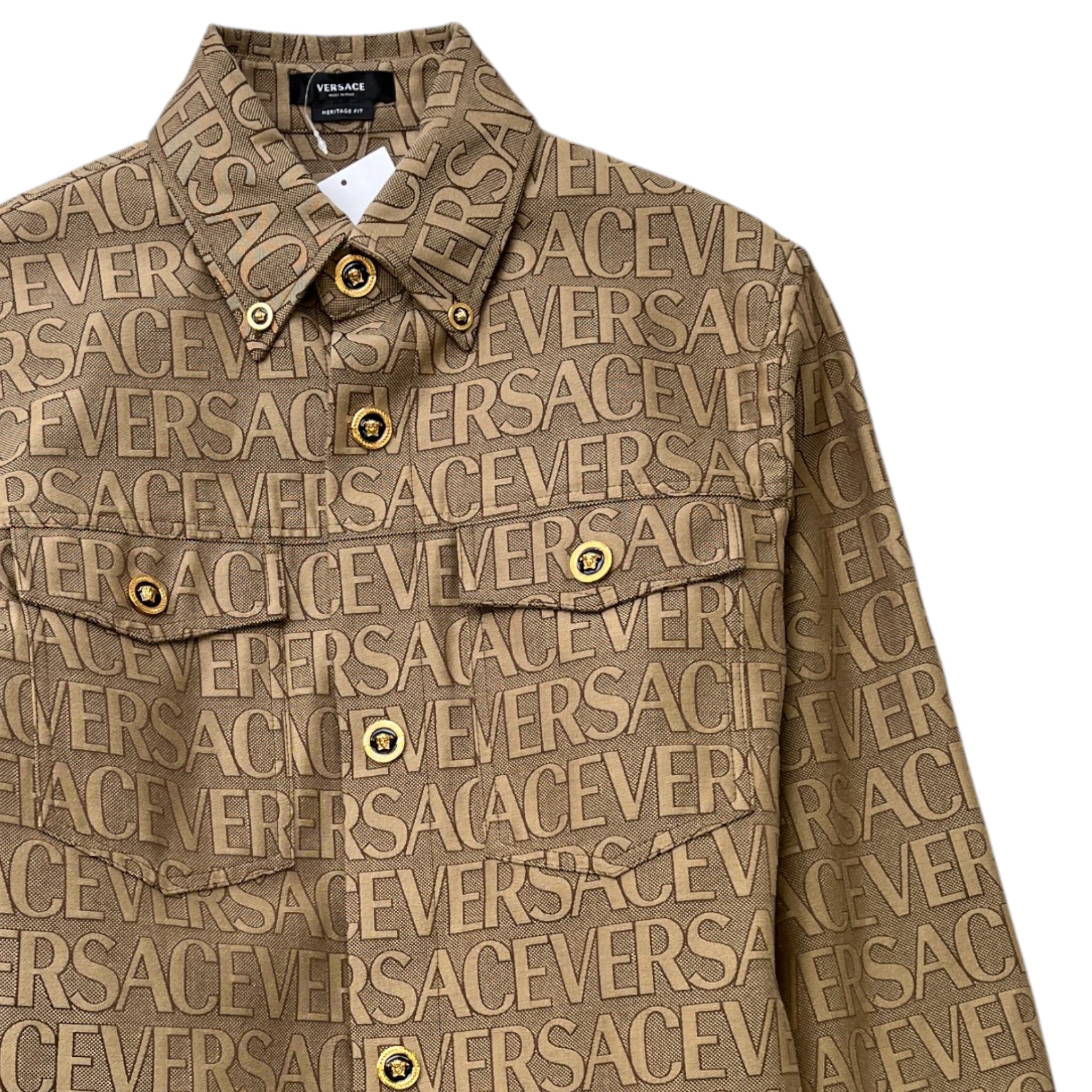 Men's Allover Jacquard Logo OverShirt Brown Size IT 46 / UK S