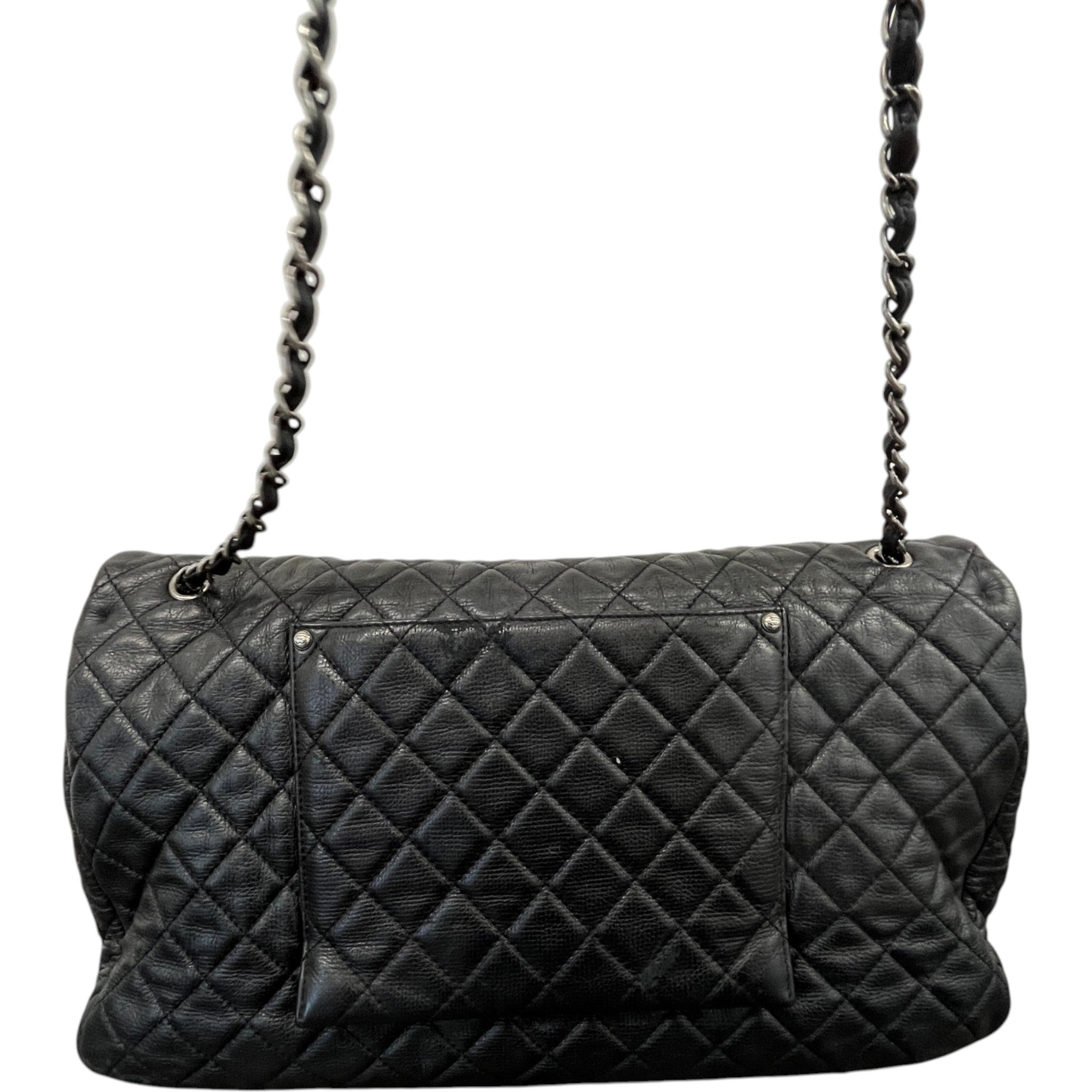 Women's Calfskin Quilted Airline Xxl Travel Flap Bag Black