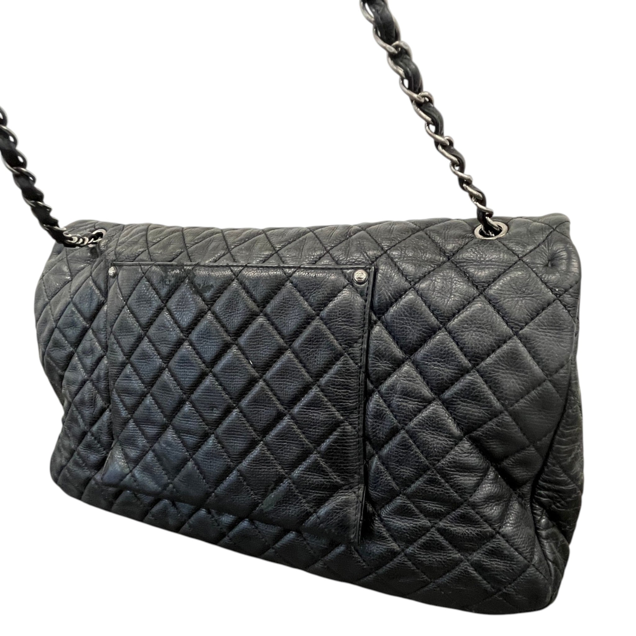Women's Calfskin Quilted Airline Xxl Travel Flap Bag Black