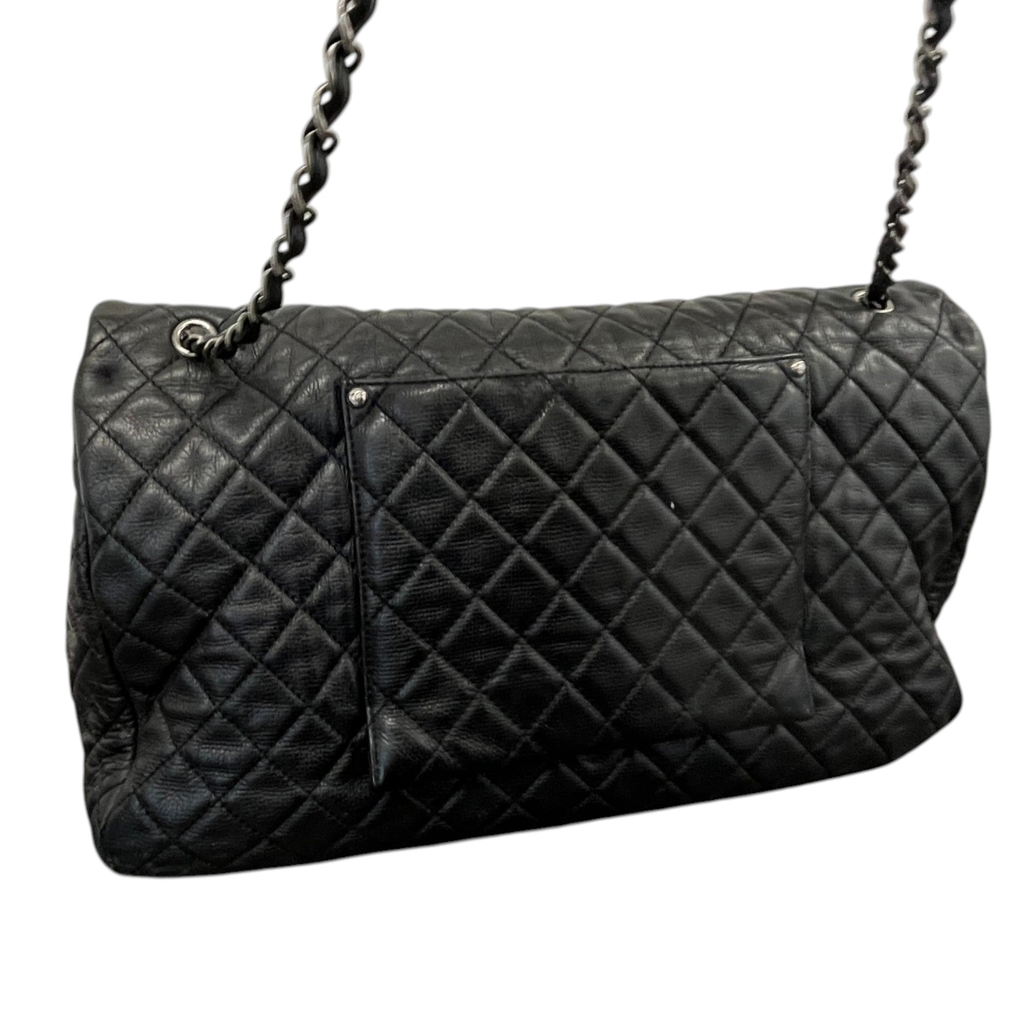 Women's Calfskin Quilted Airline Xxl Travel Flap Bag Black