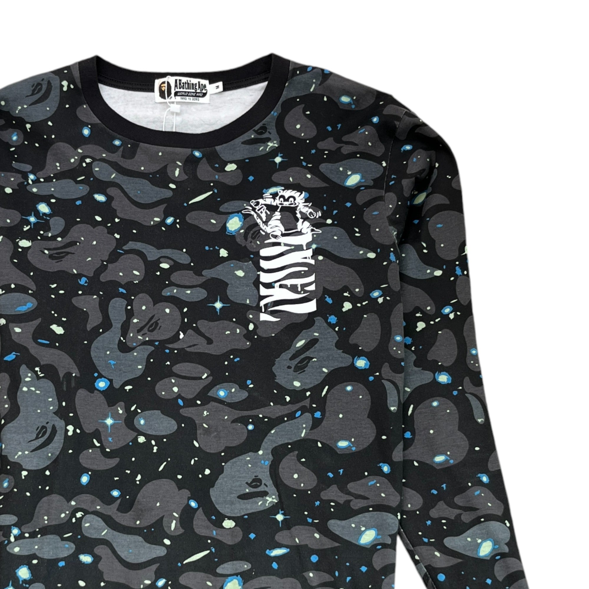 Men's Space Camouflage Logo Print Long Sleeve T-Shirt Black Size M