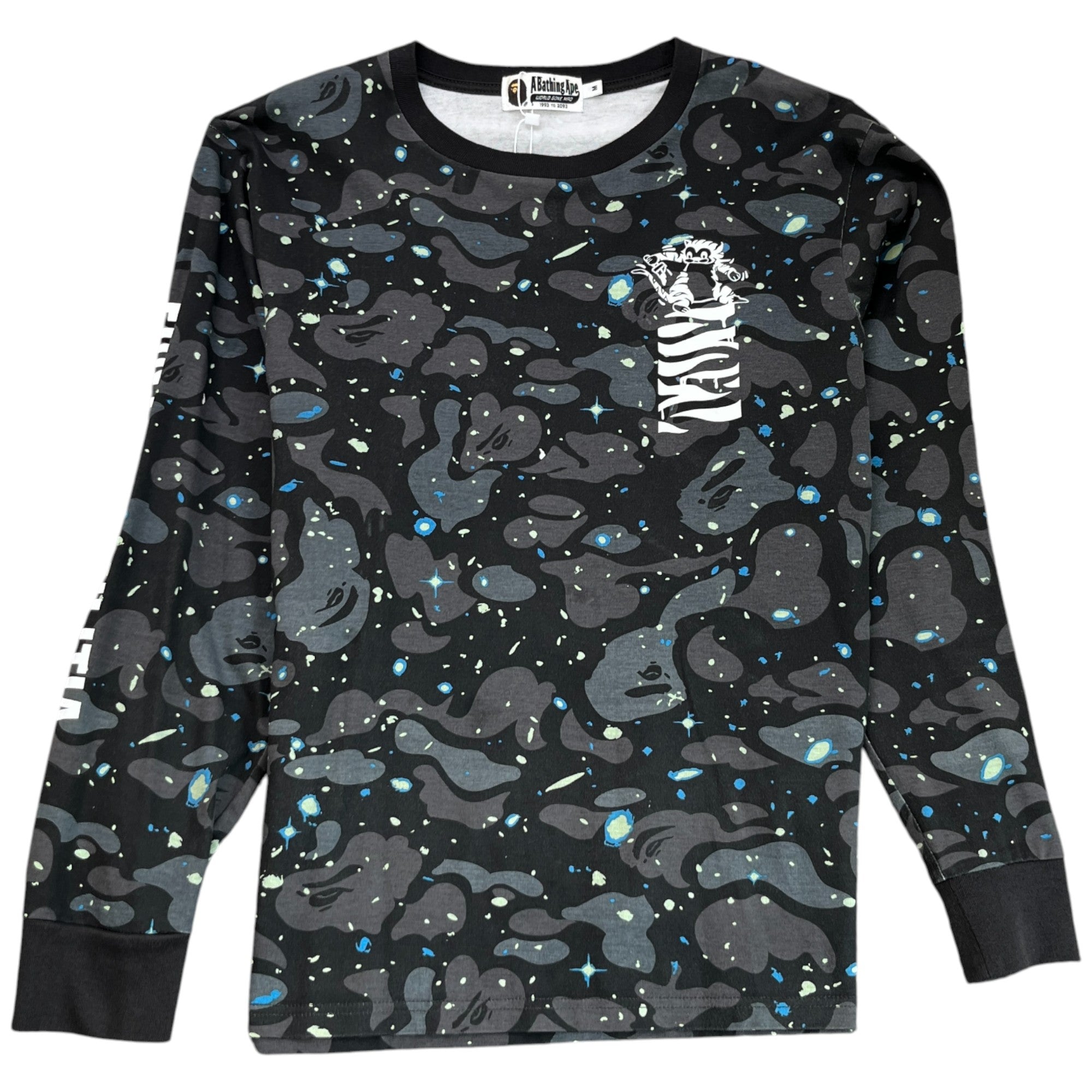 Men's Space Camouflage Logo Print Long Sleeve T-Shirt Black Size M