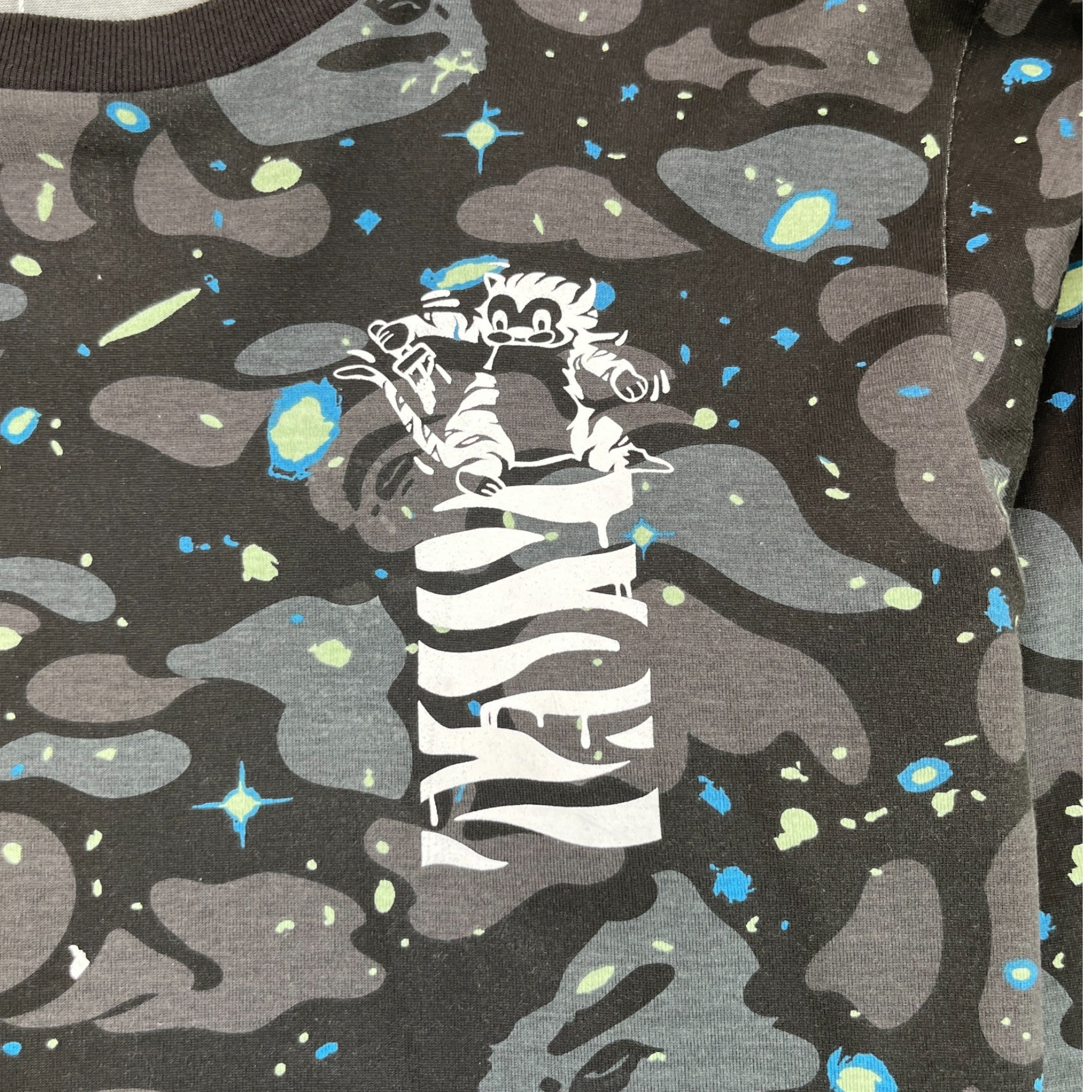 Men's Space Camouflage Logo Print Long Sleeve T-Shirt Black Size M