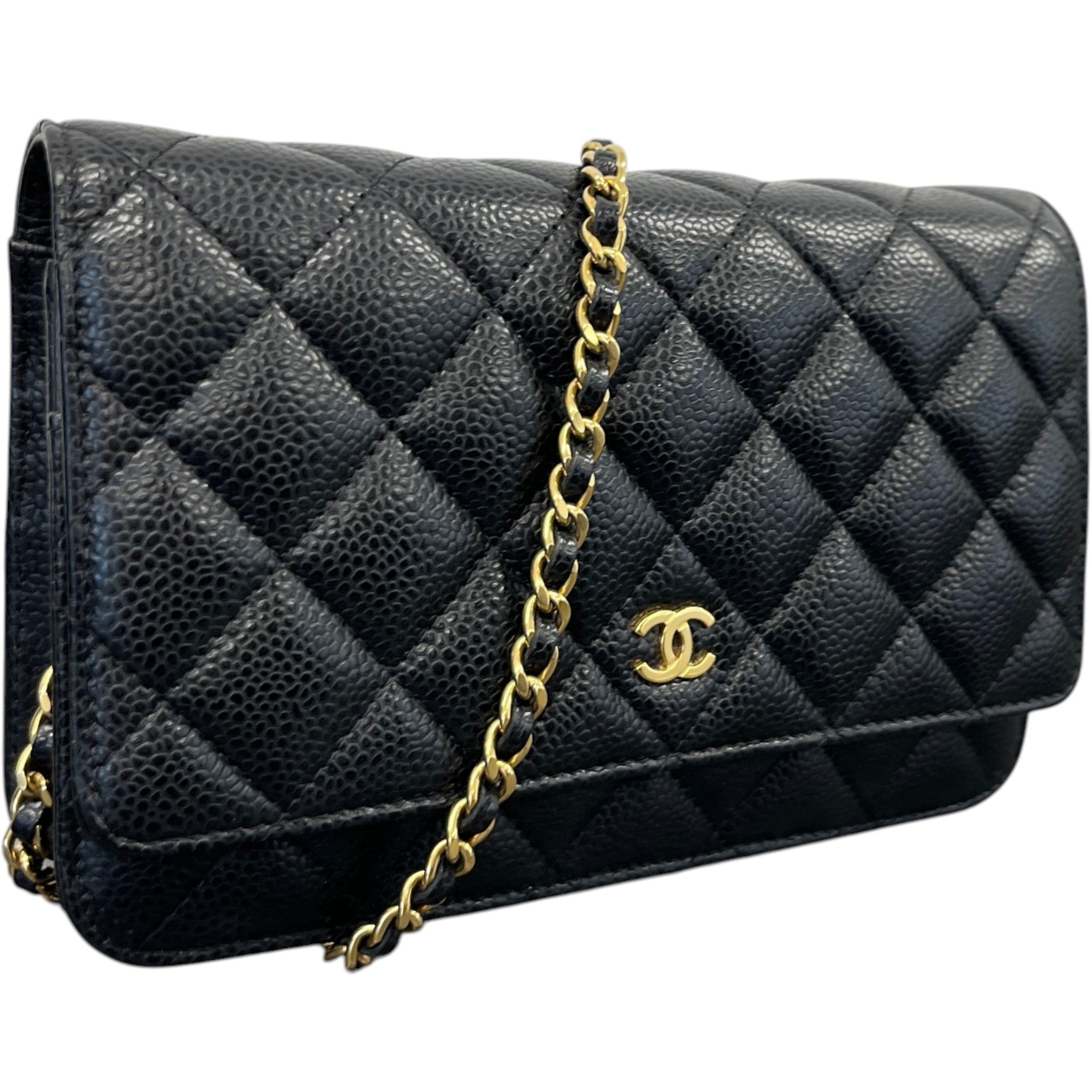 Women's Caviar Quilted Classic Wallet On Chain Bag Black
