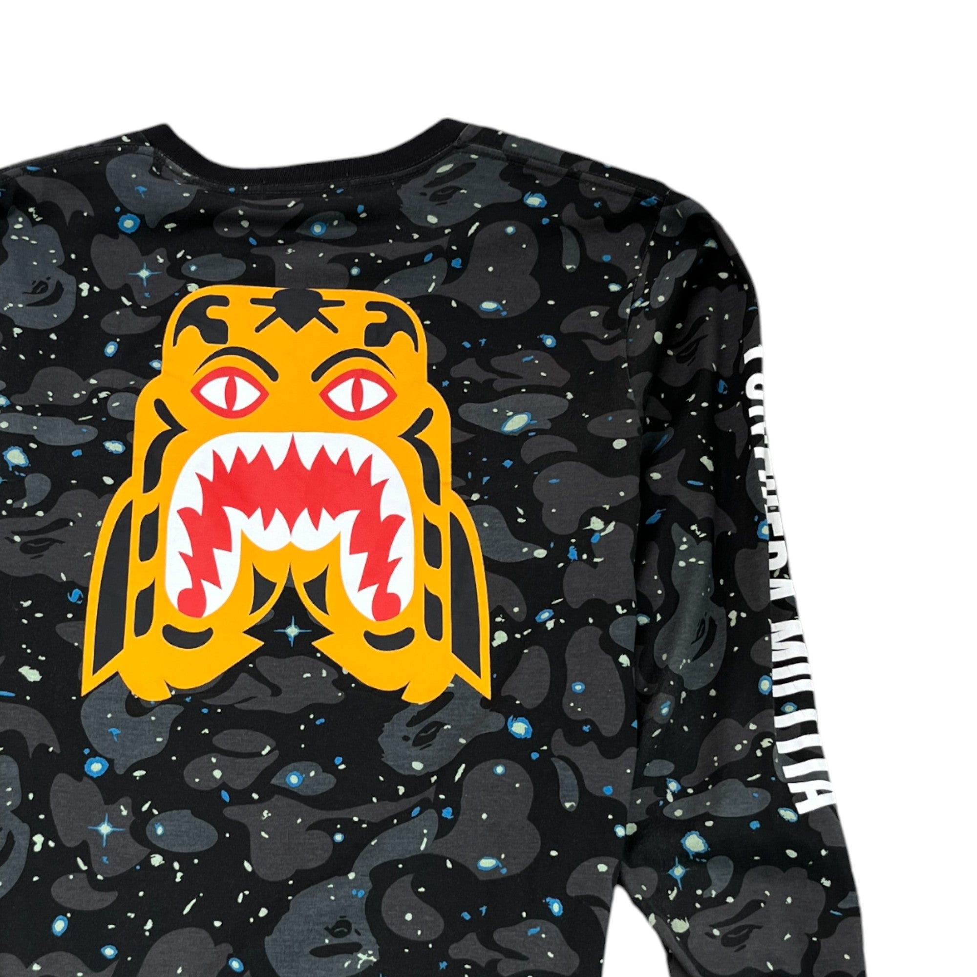 Men's Space Camouflage Logo Print Long Sleeve T-Shirt Black Size M