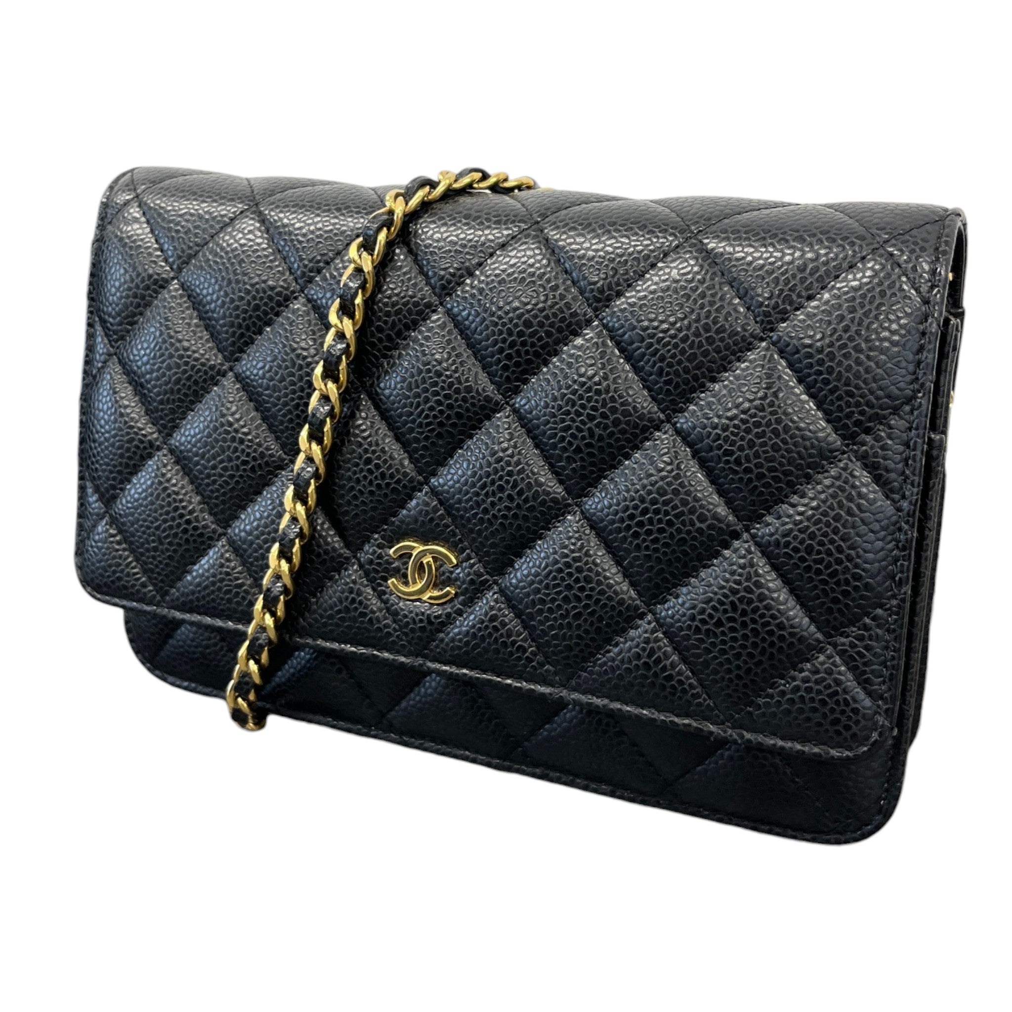 Women's Caviar Quilted Classic Wallet On Chain Bag Black