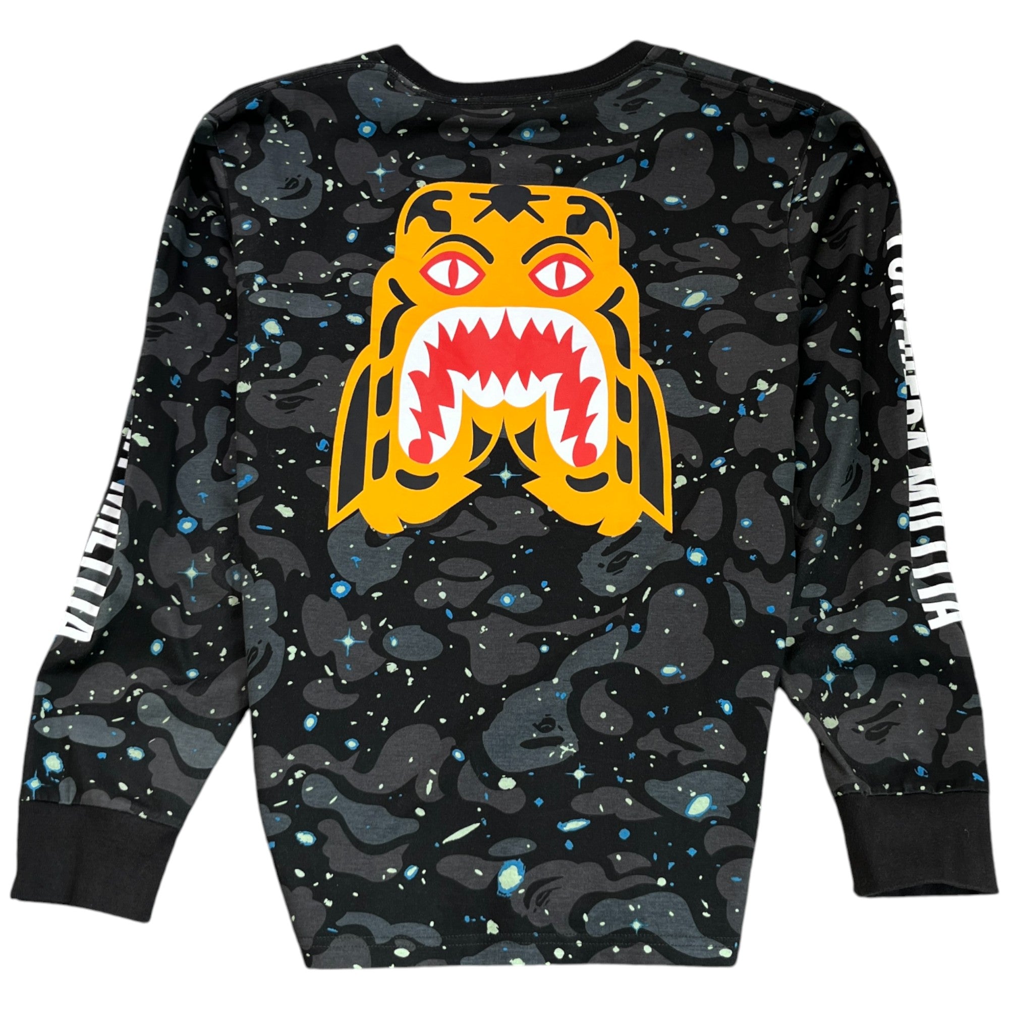 Men's Space Camouflage Logo Print Long Sleeve T-Shirt Black Size M