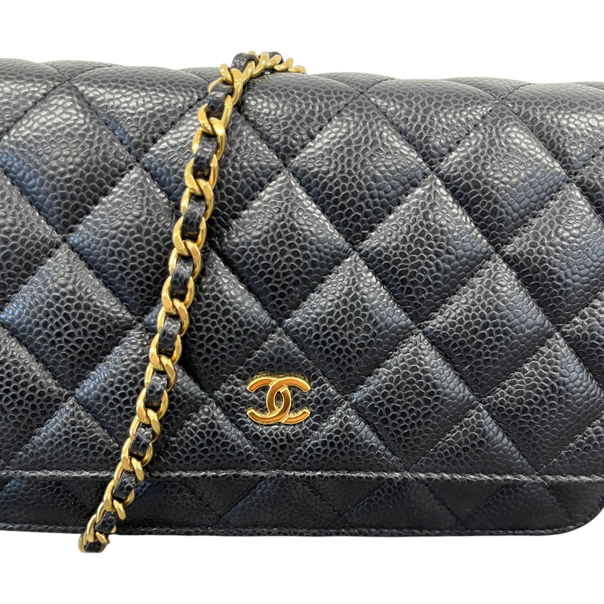 Women's Caviar Quilted Classic Wallet On Chain Bag Black