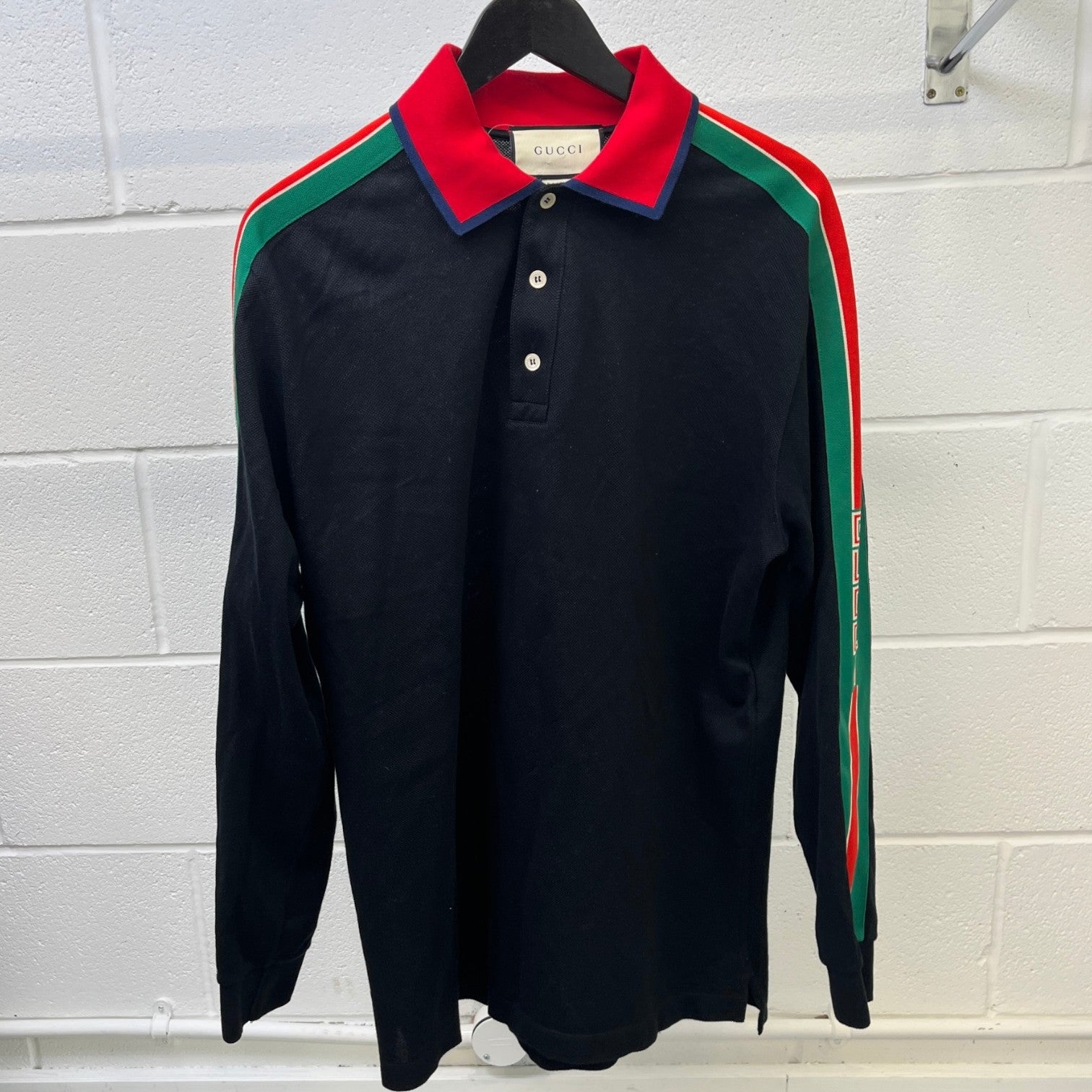 Men's Side Stripe Logo Polo Shirt Black Size L
