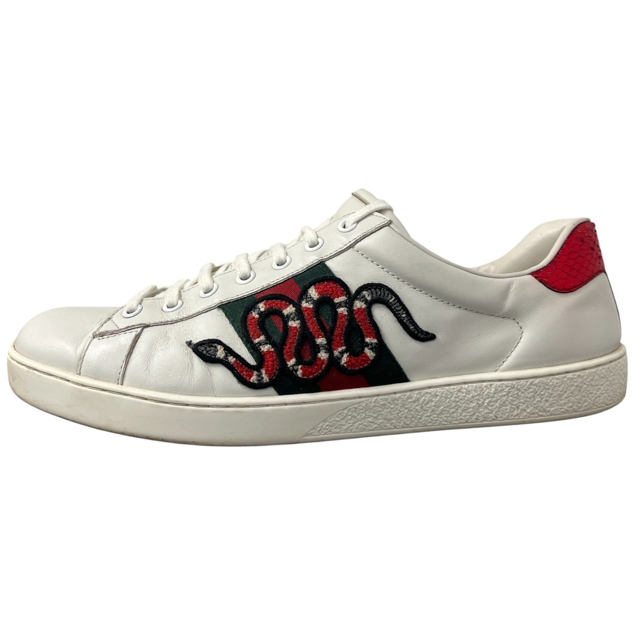 Men's Ace Embroidered Snake Low Trainers White Size EU 44 / UK 10