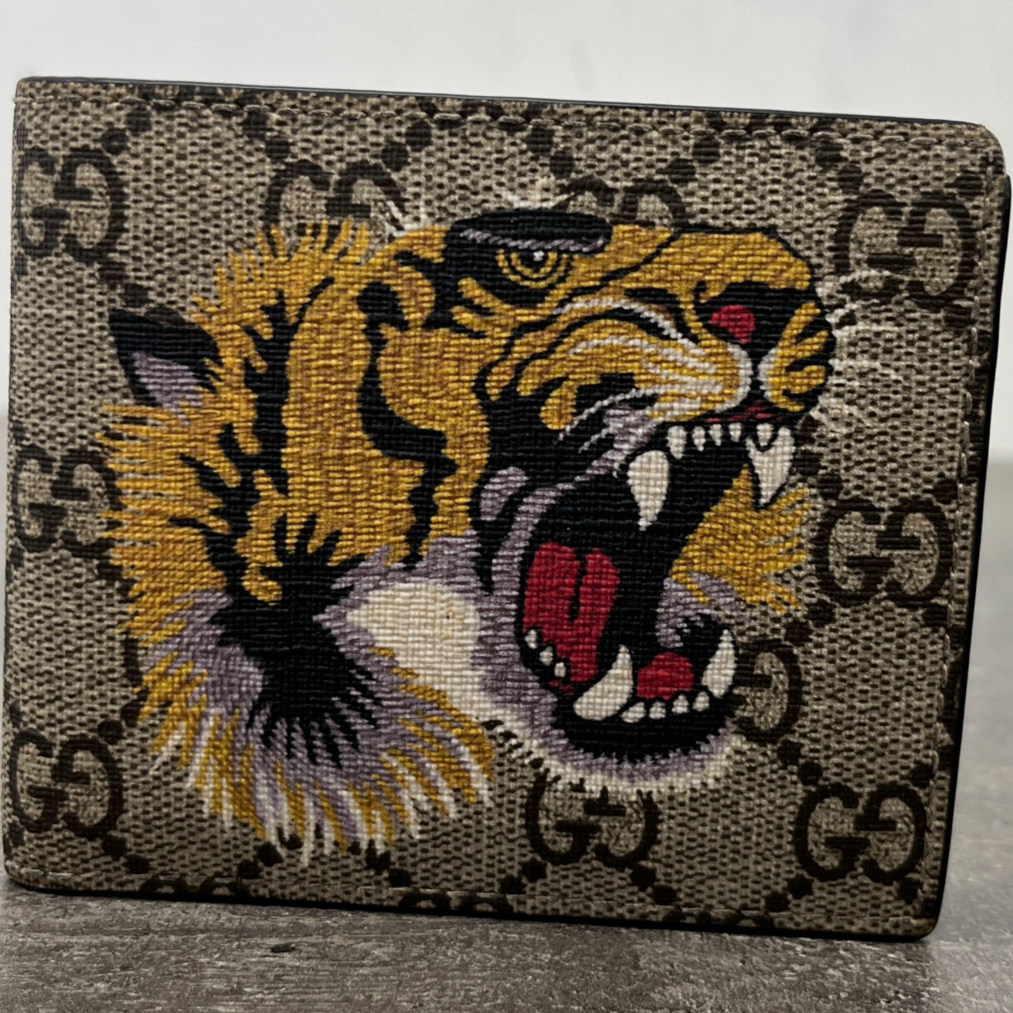 Men's Gg Supreme Tiger Print Wallet Brown