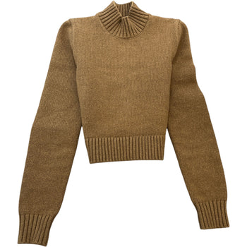 Women's Cropped Knit Sweatshirt Beige Size S