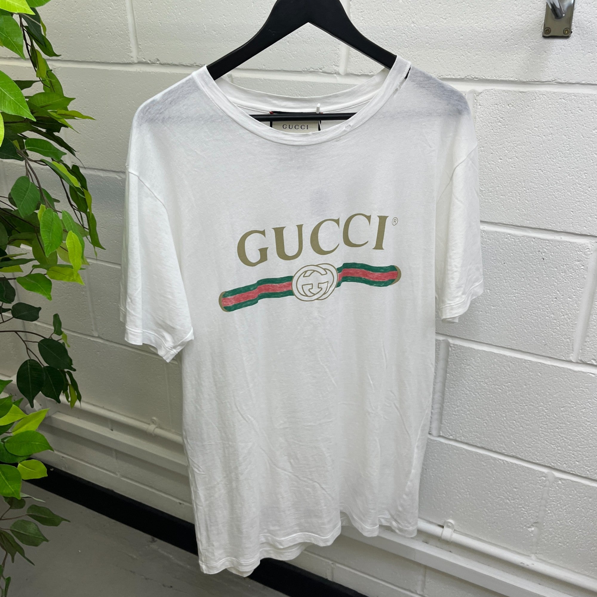 Men's Distressed Logo Print T-Shirt White Size S