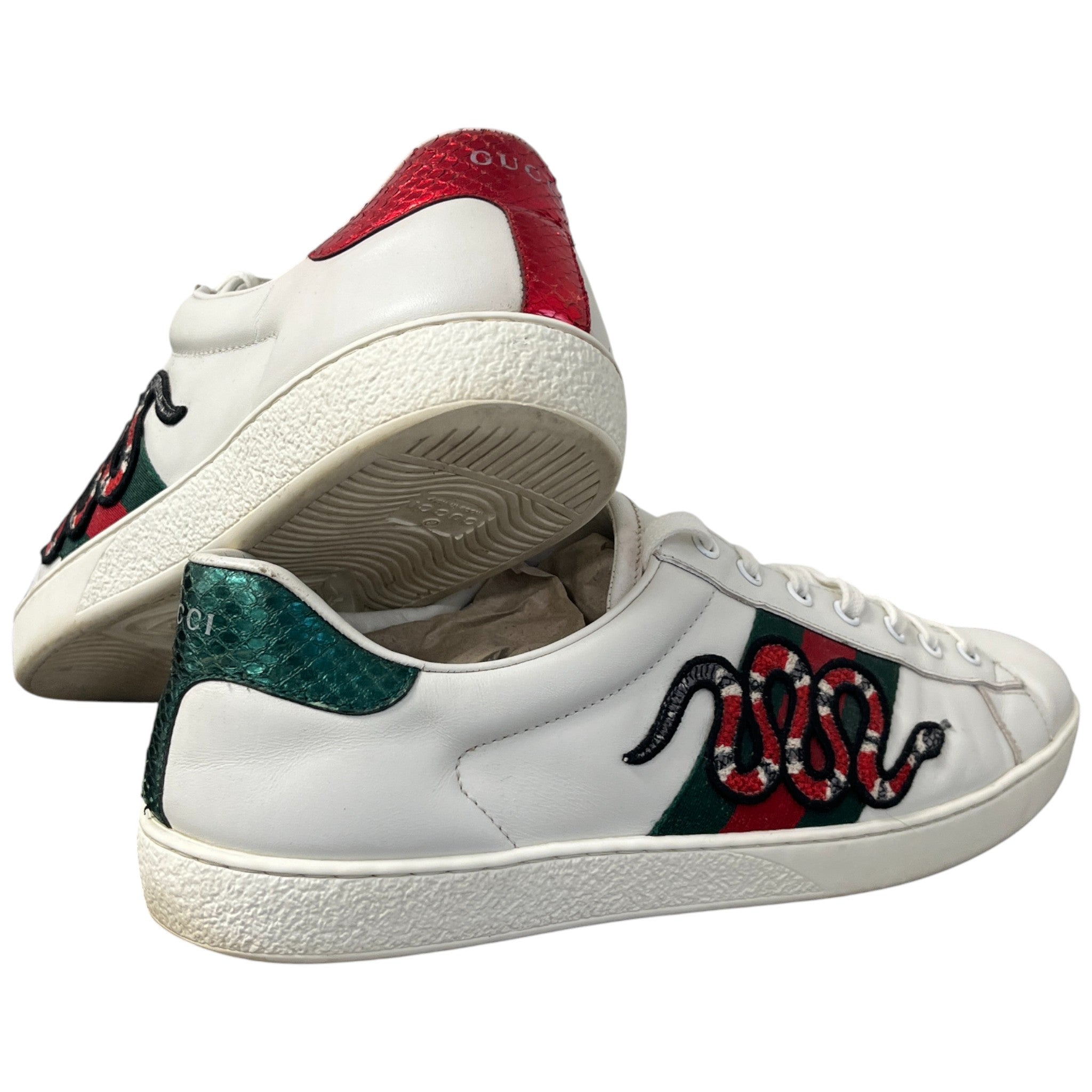 Men's Ace Embroidered Snake Low Trainers White Size EU 44 / UK 10