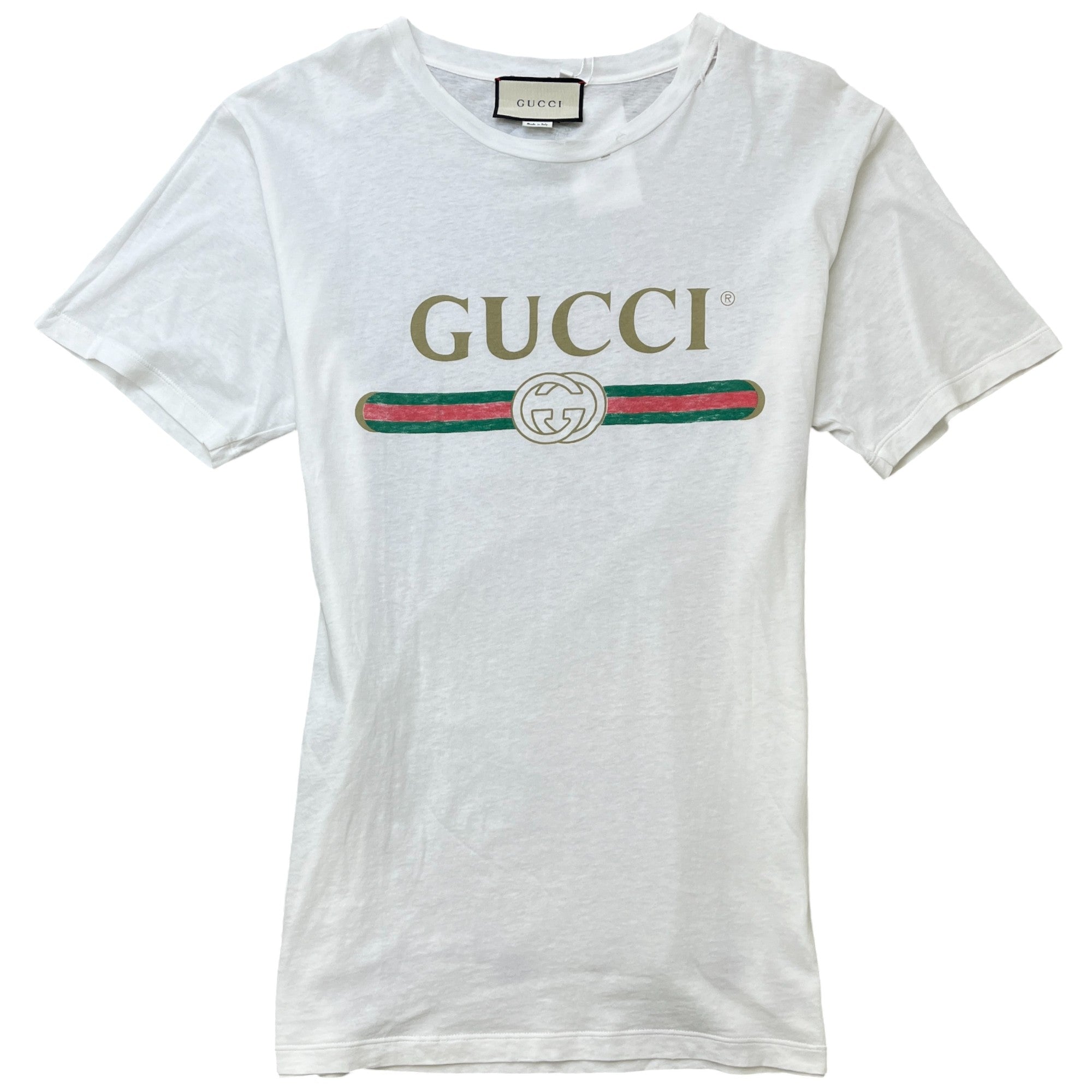 Men's Distressed Logo Print T-Shirt White Size S