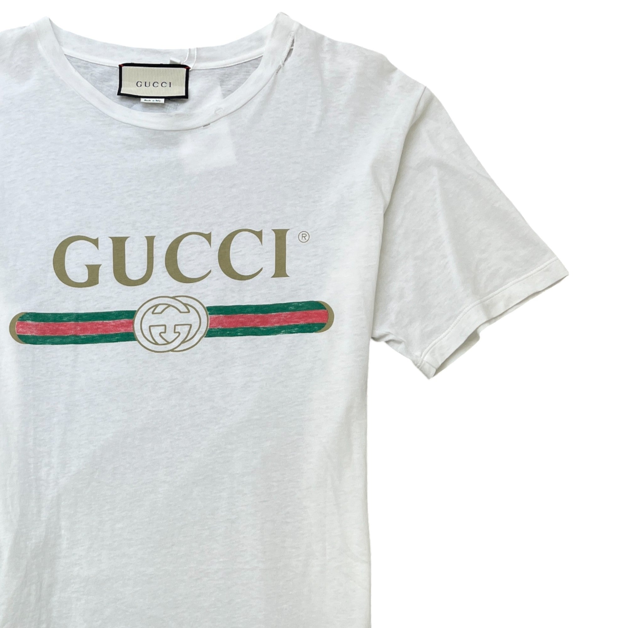 Men's Distressed Logo Print T-Shirt White Size S