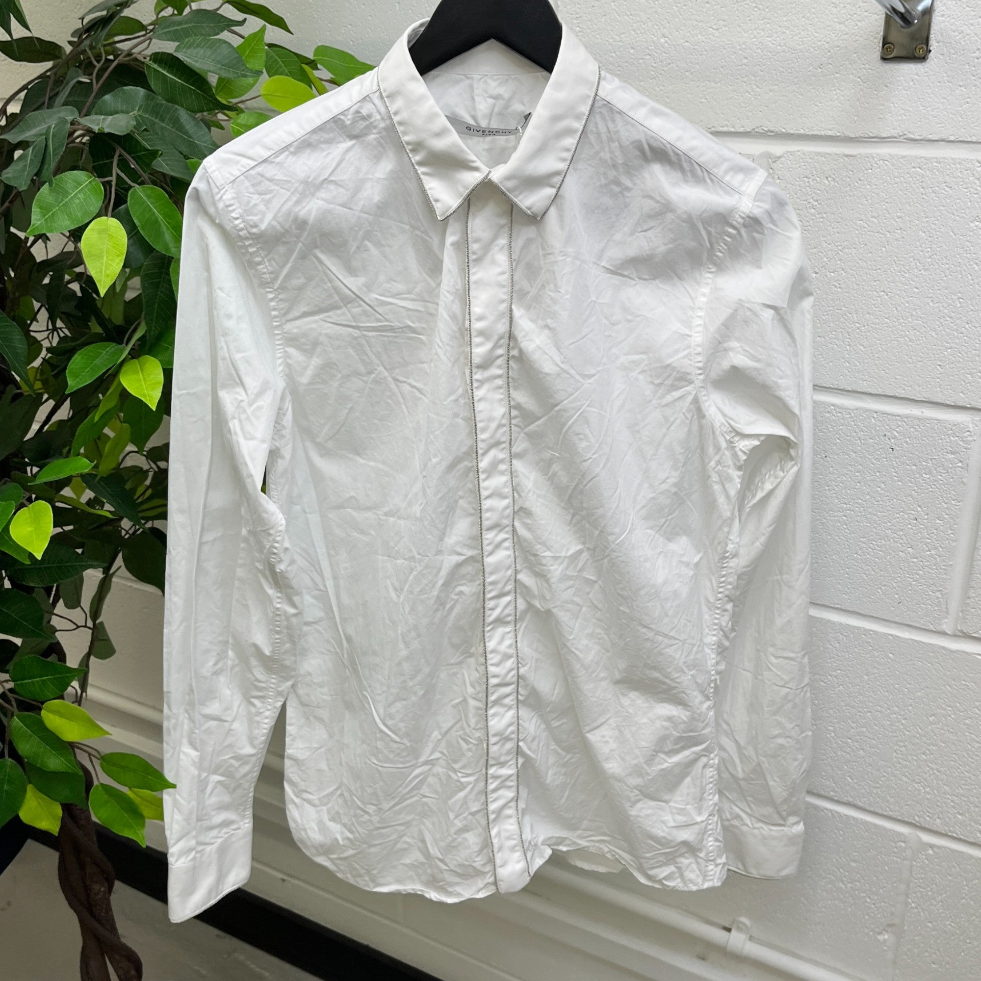 Men's Embellished Long Sleeve Shirt White Size S