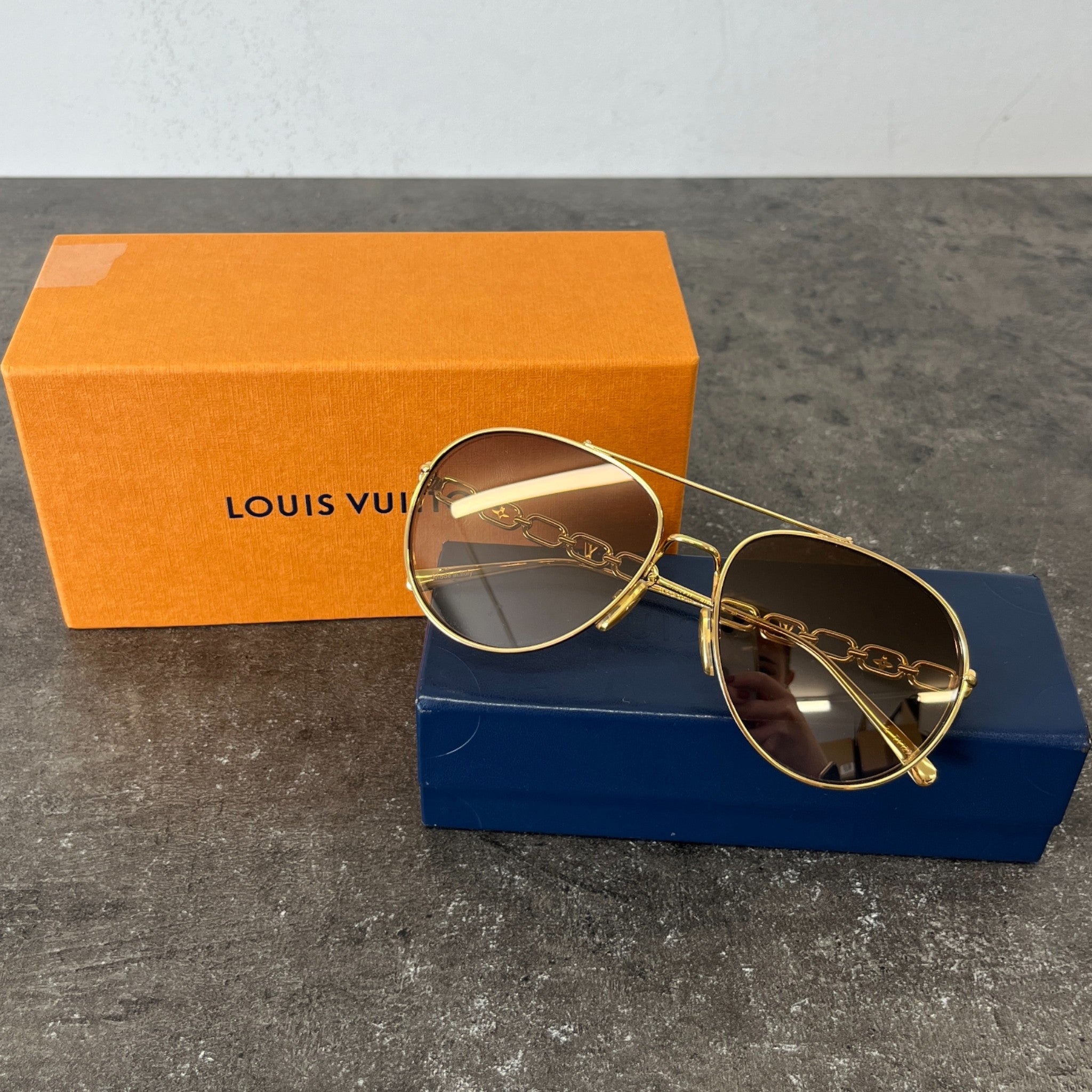 Women's Z1539W My Lv Chain Pilot Sunglasses Gold