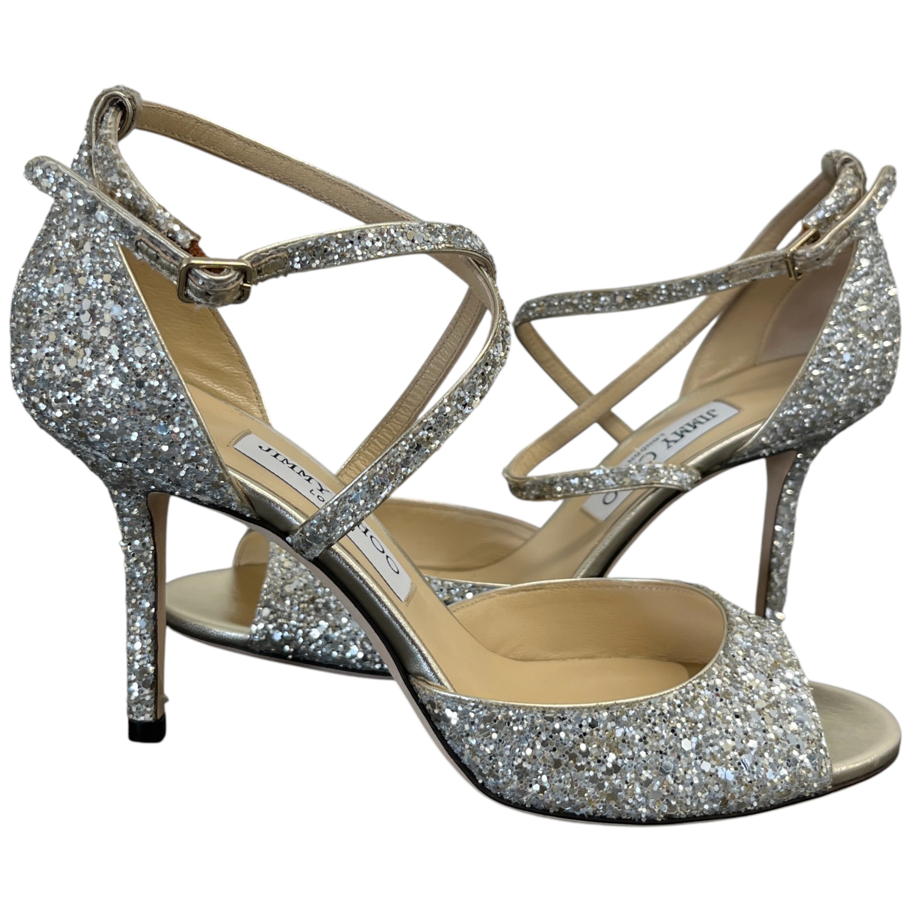 Women's Emsy 85 Glitter Sandals Heels Silver Size EU 38.5 / UK 5.5